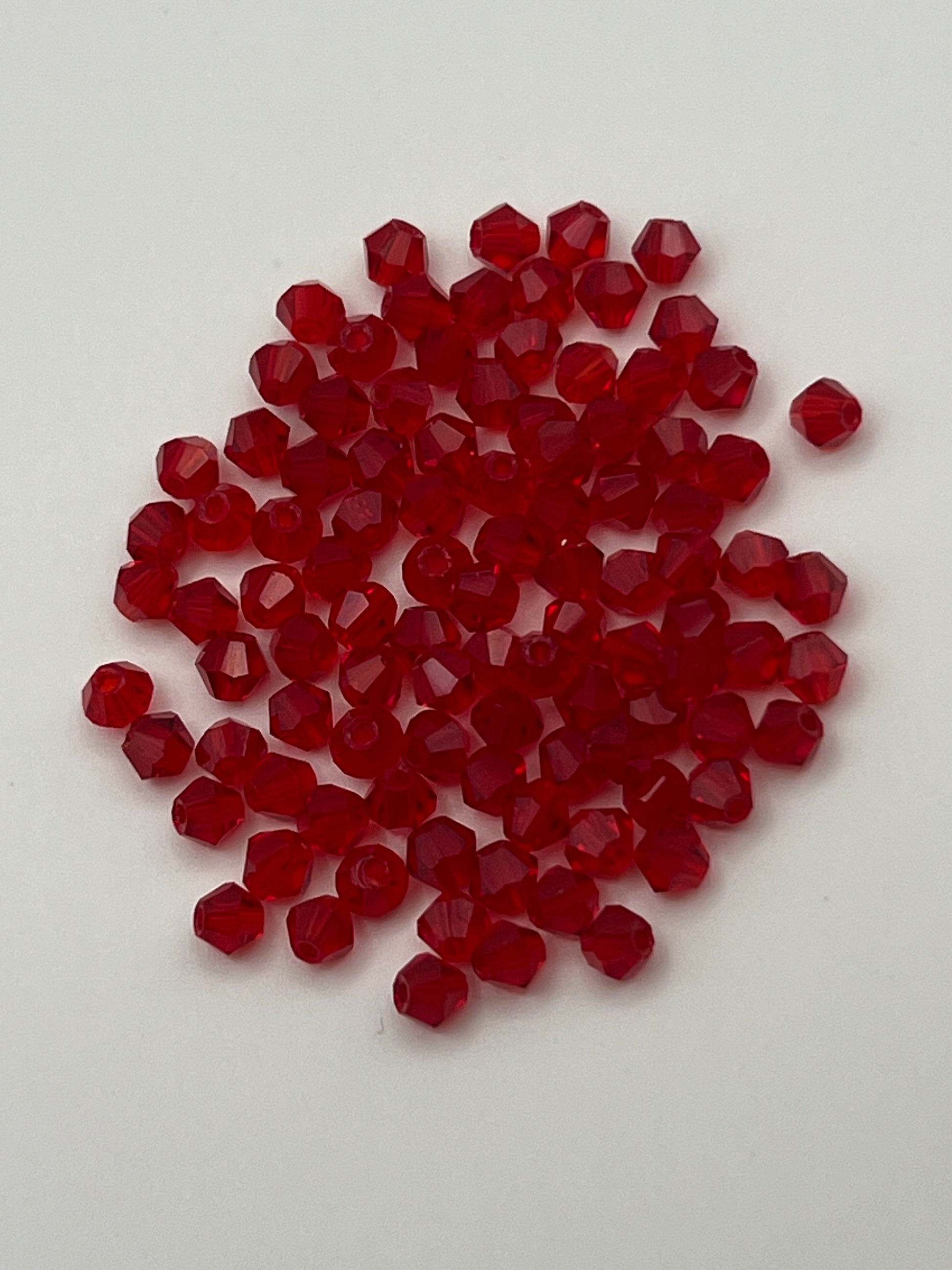 100 4mm Glass Faceted Bicone Beads Red
