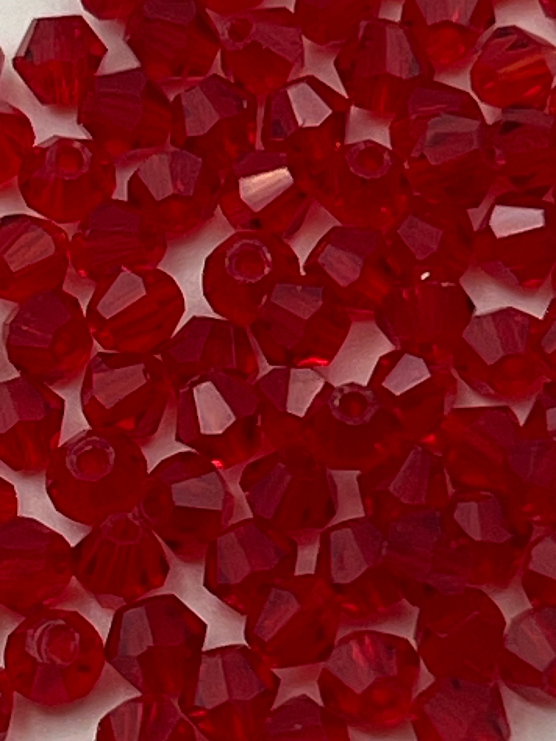 100 4mm Glass Faceted Bicone Beads Red