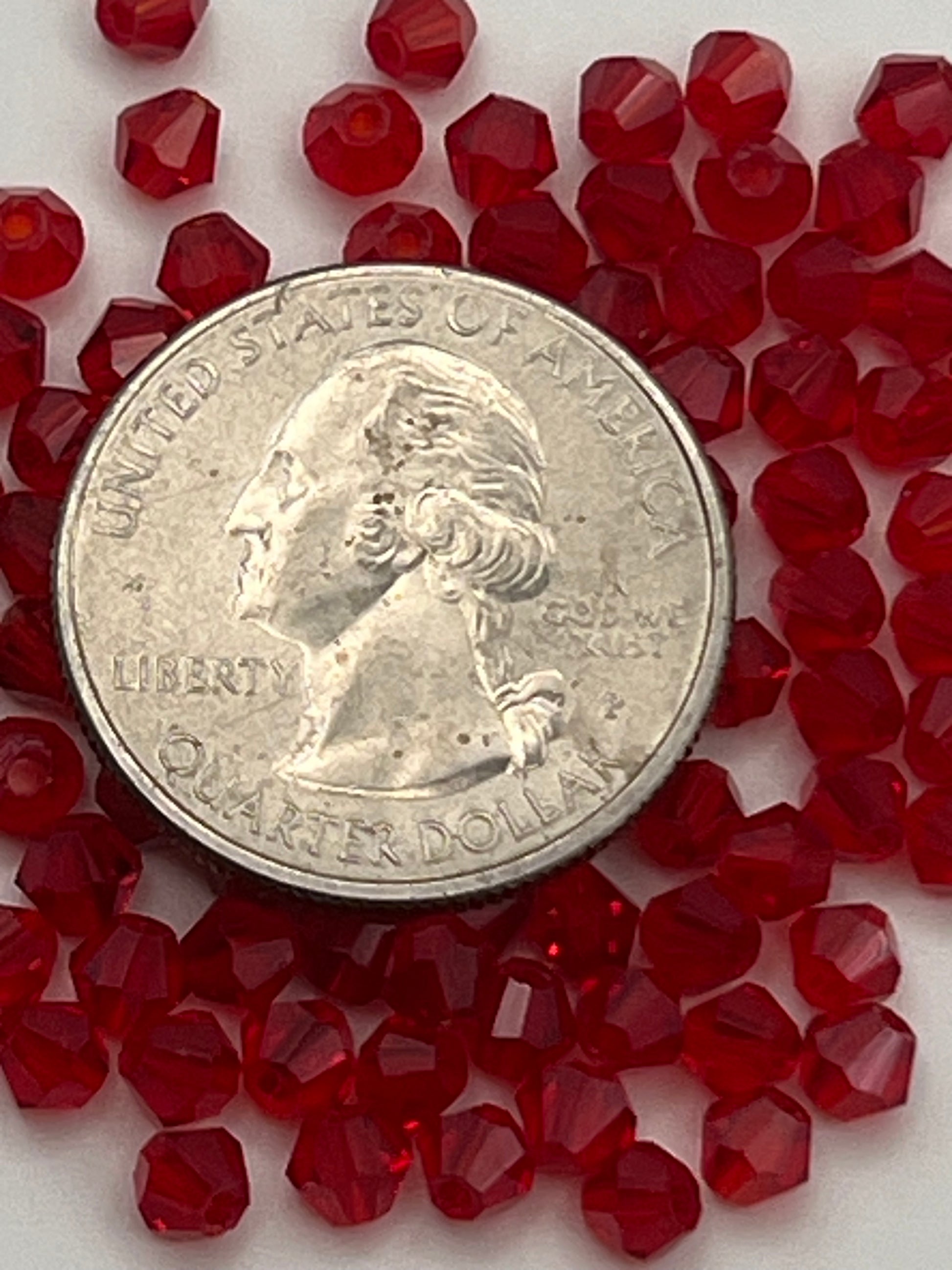 100 4mm Glass Faceted Bicone Beads Red