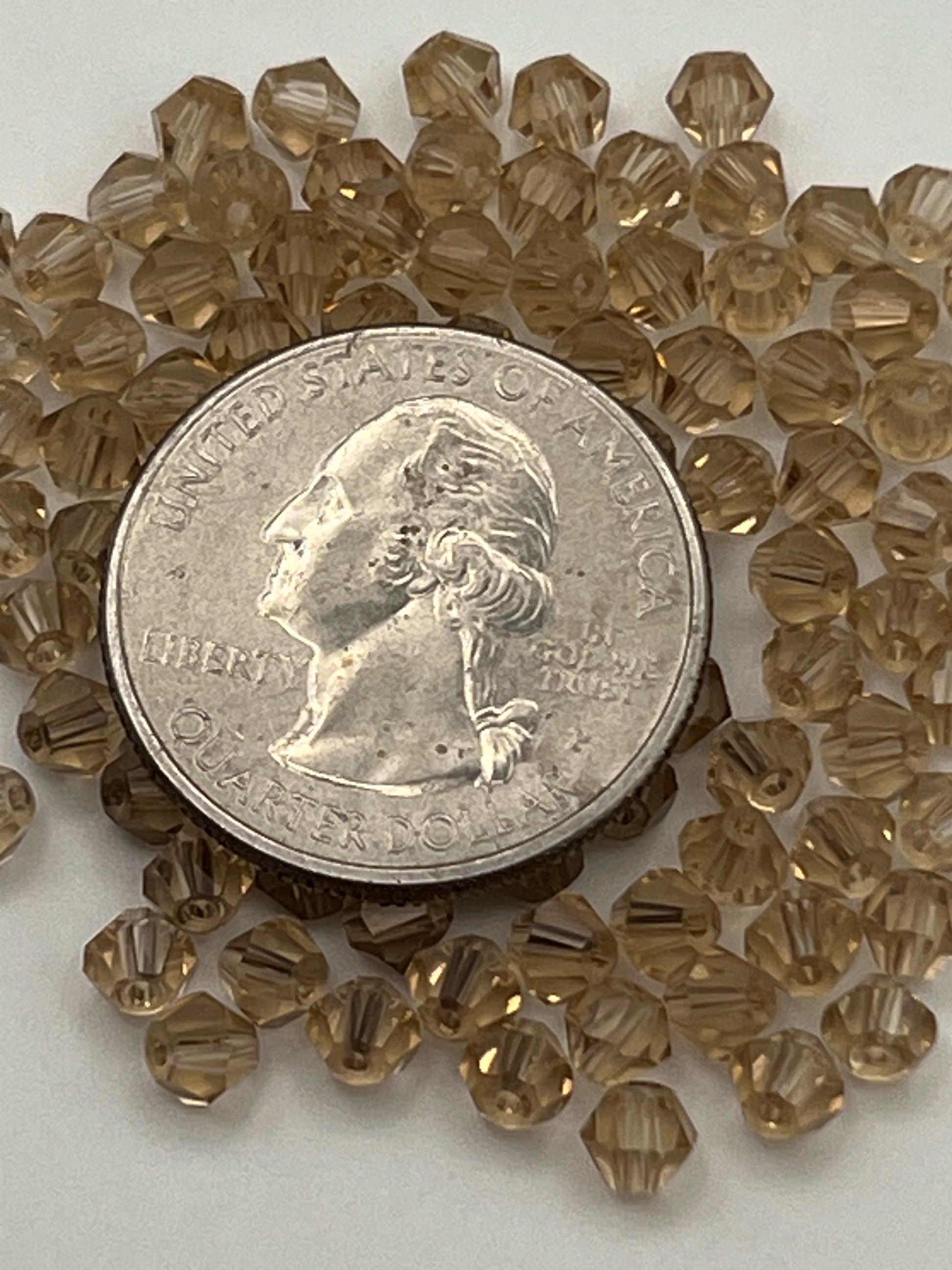 100 4mm Glass Faceted Bicone Beads Tan