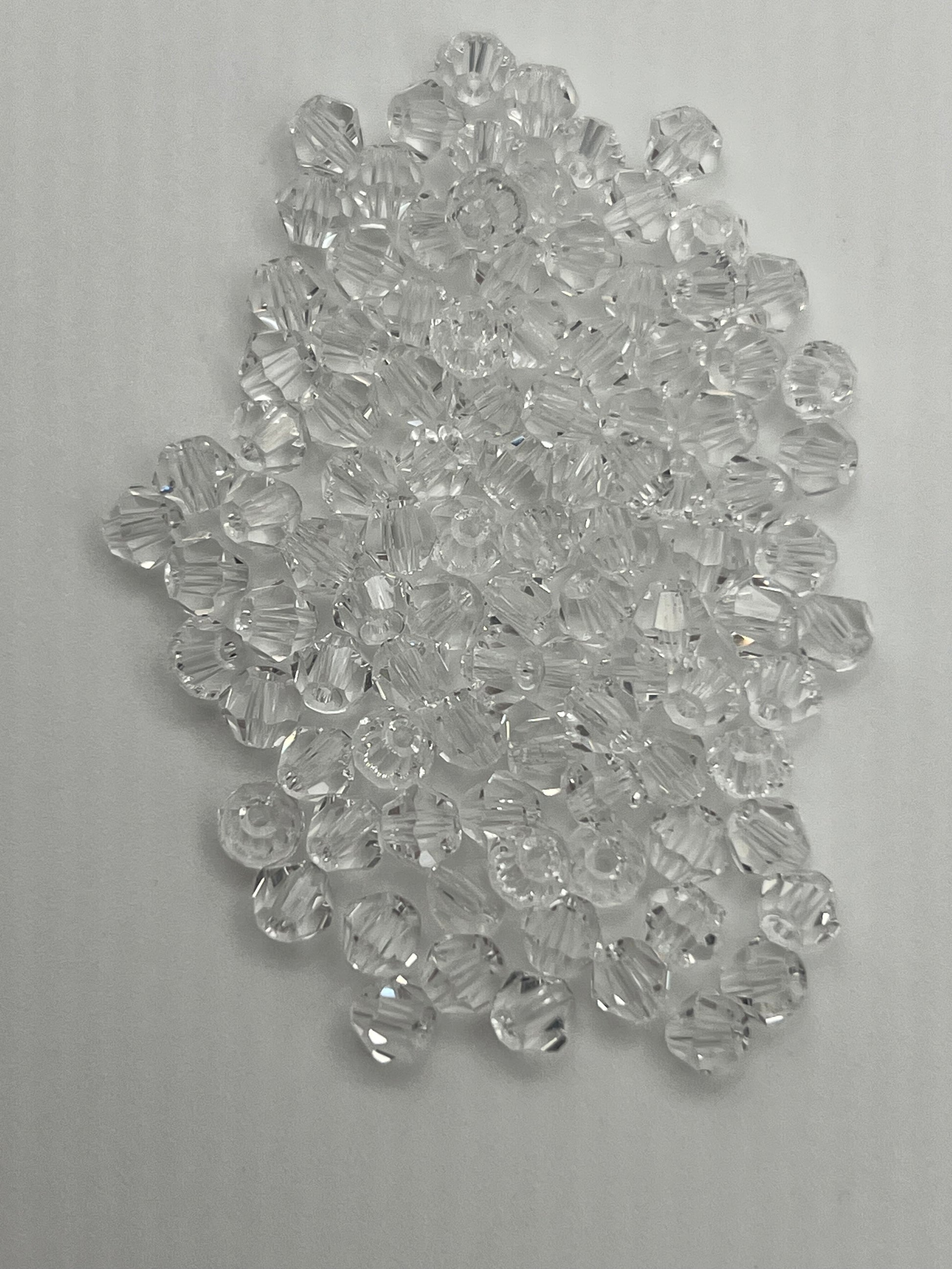 100 4mm Glass Faceted Bicone Beads Clear
