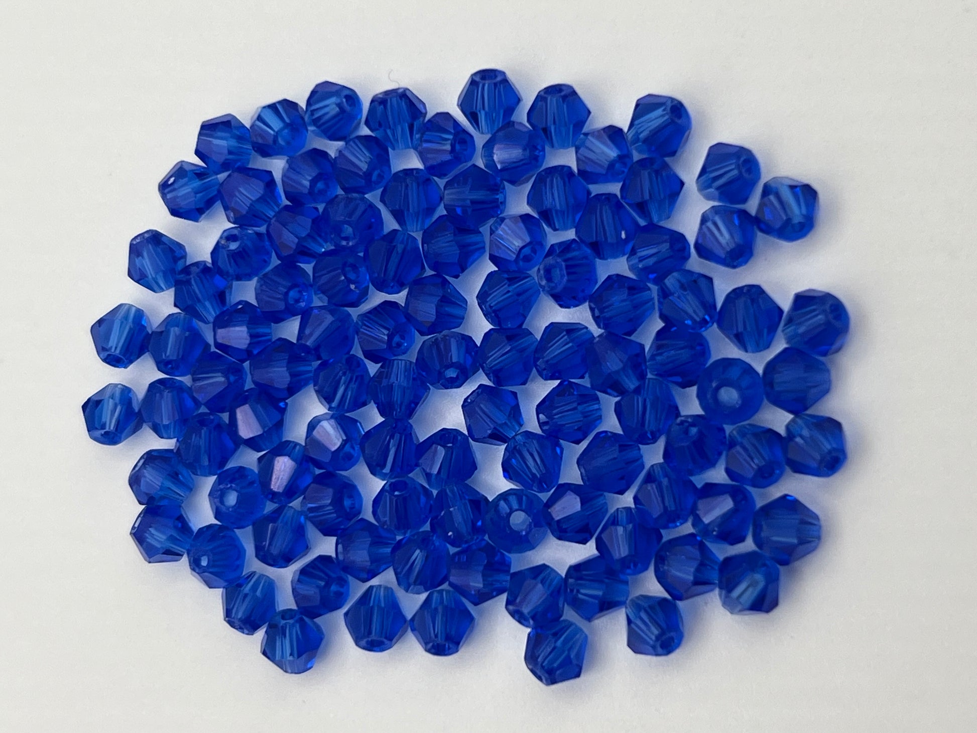 100 4mm Glass Faceted Bicone Beads Blue
