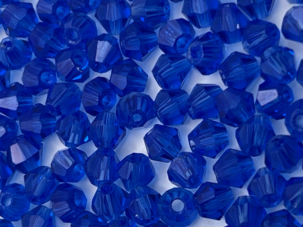 100 4mm Glass Faceted Bicone Beads Blue