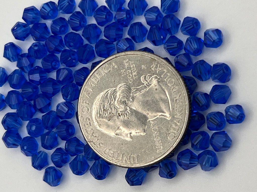 100 4mm Glass Faceted Bicone Beads Blue