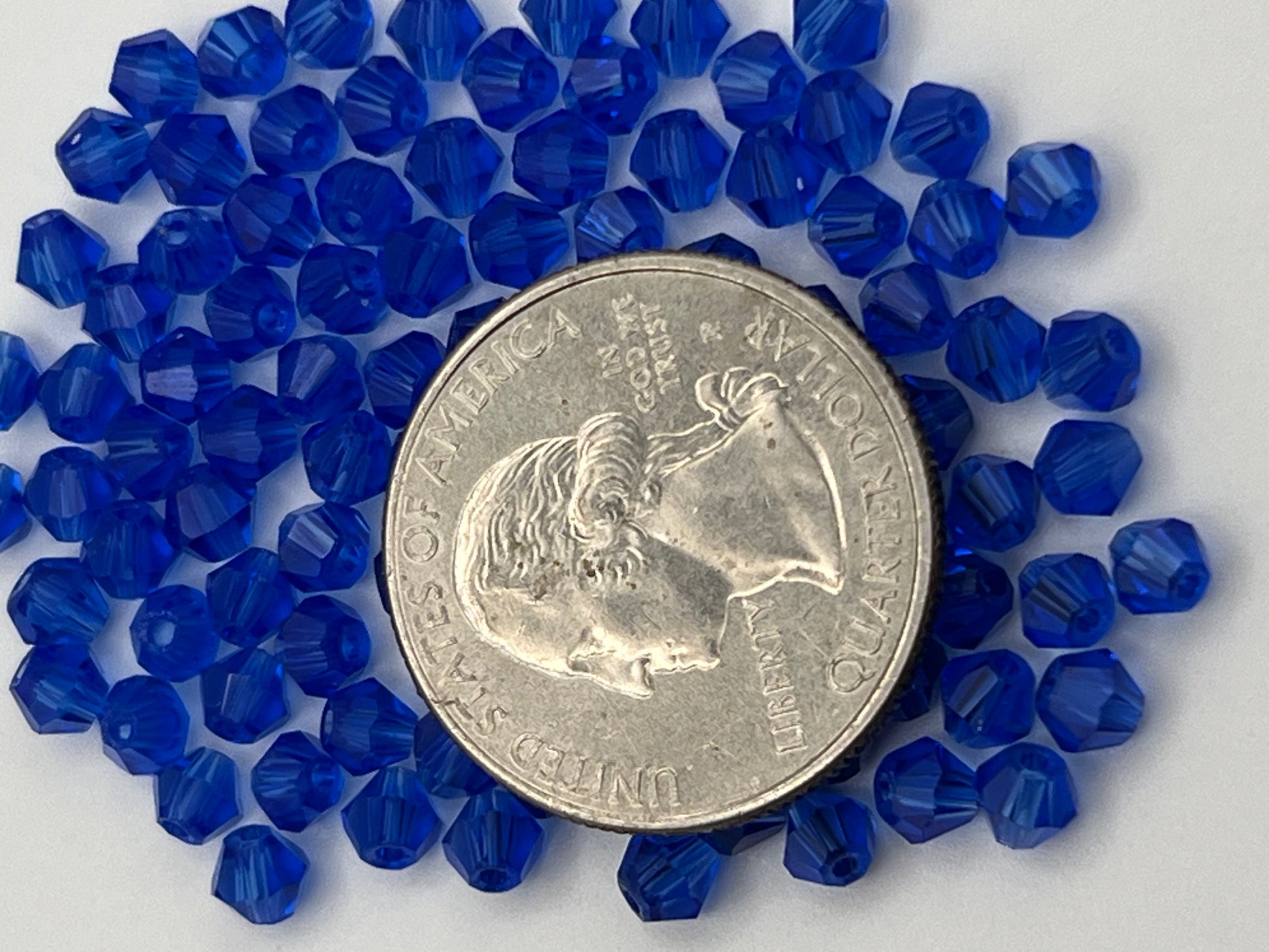 100 4mm Glass Faceted Bicone Beads Blue