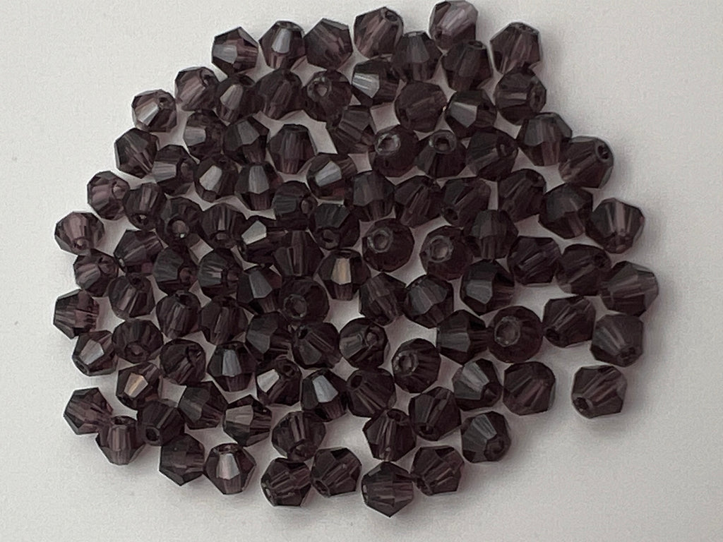 100 4mm Glass Faceted Bicone Beads Purple