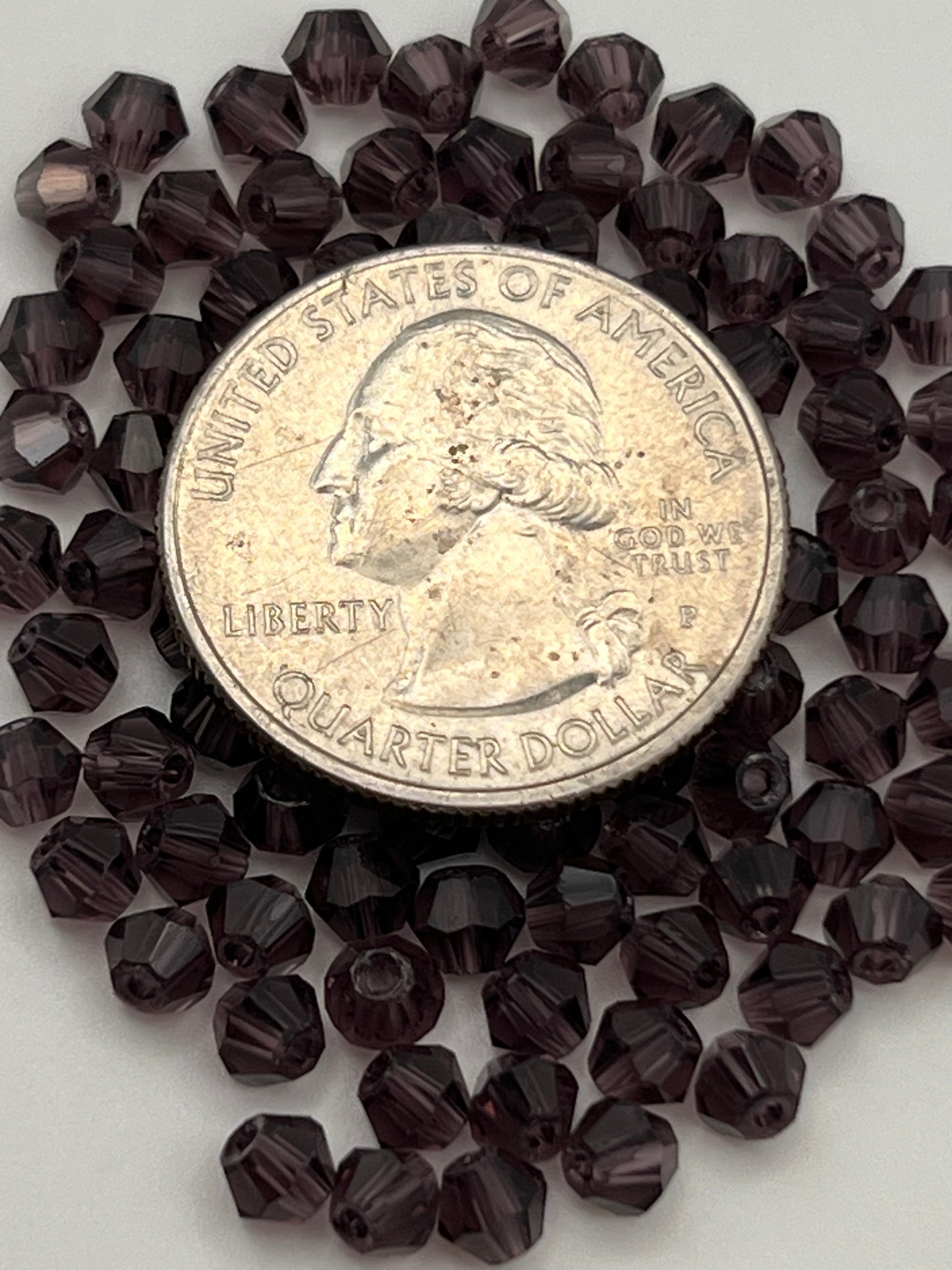 100 4mm Glass Faceted Bicone Beads Purple