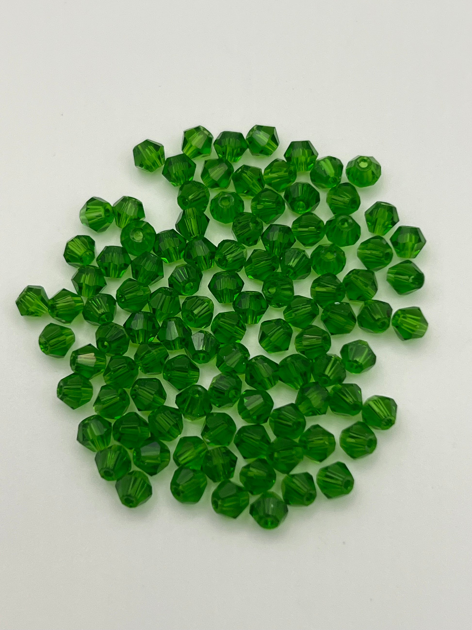 100 4mm Faceted Glass Bicone Beads Lime Green