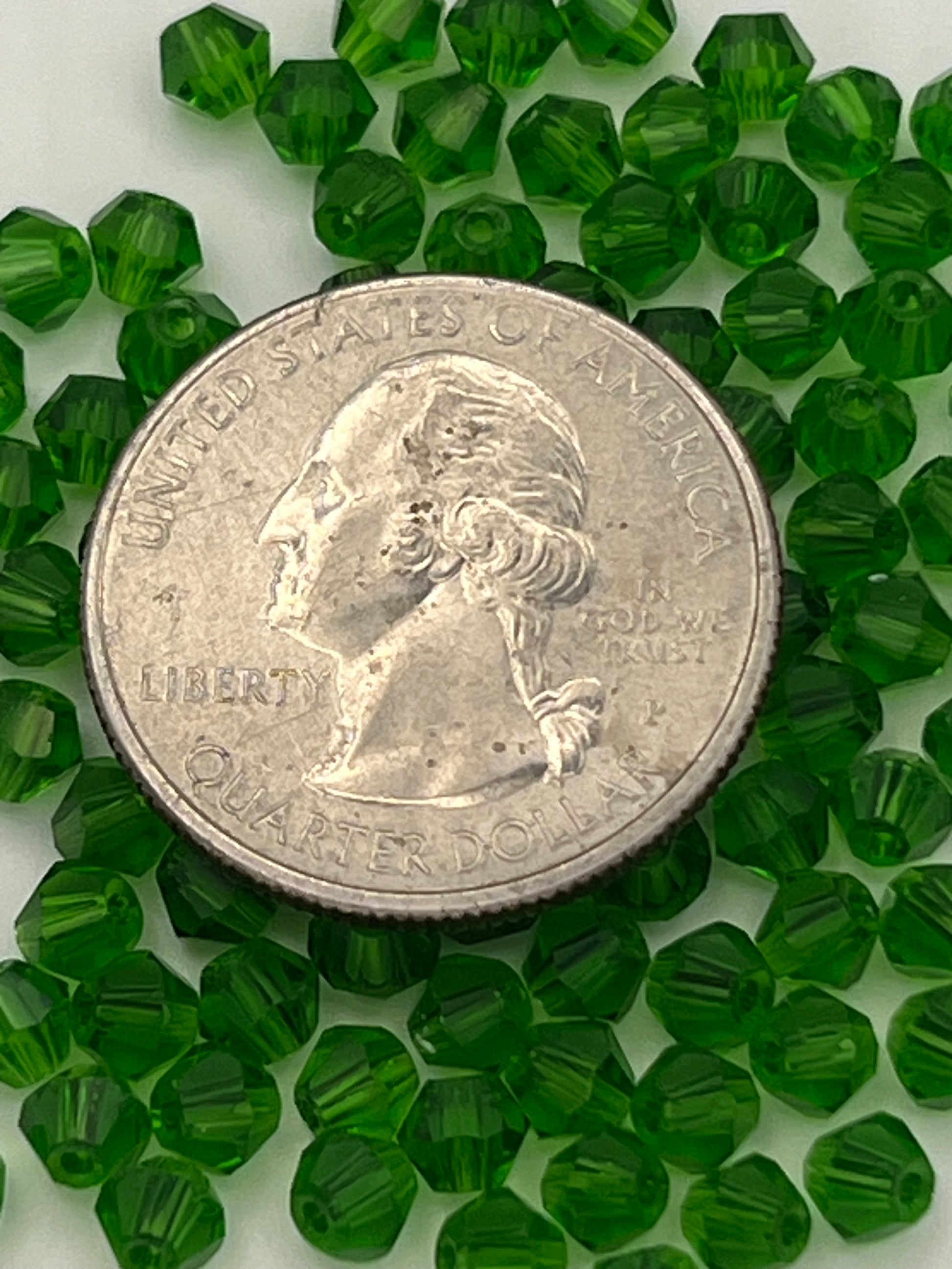 100 4mm Faceted Glass Bicone Beads Lime Green