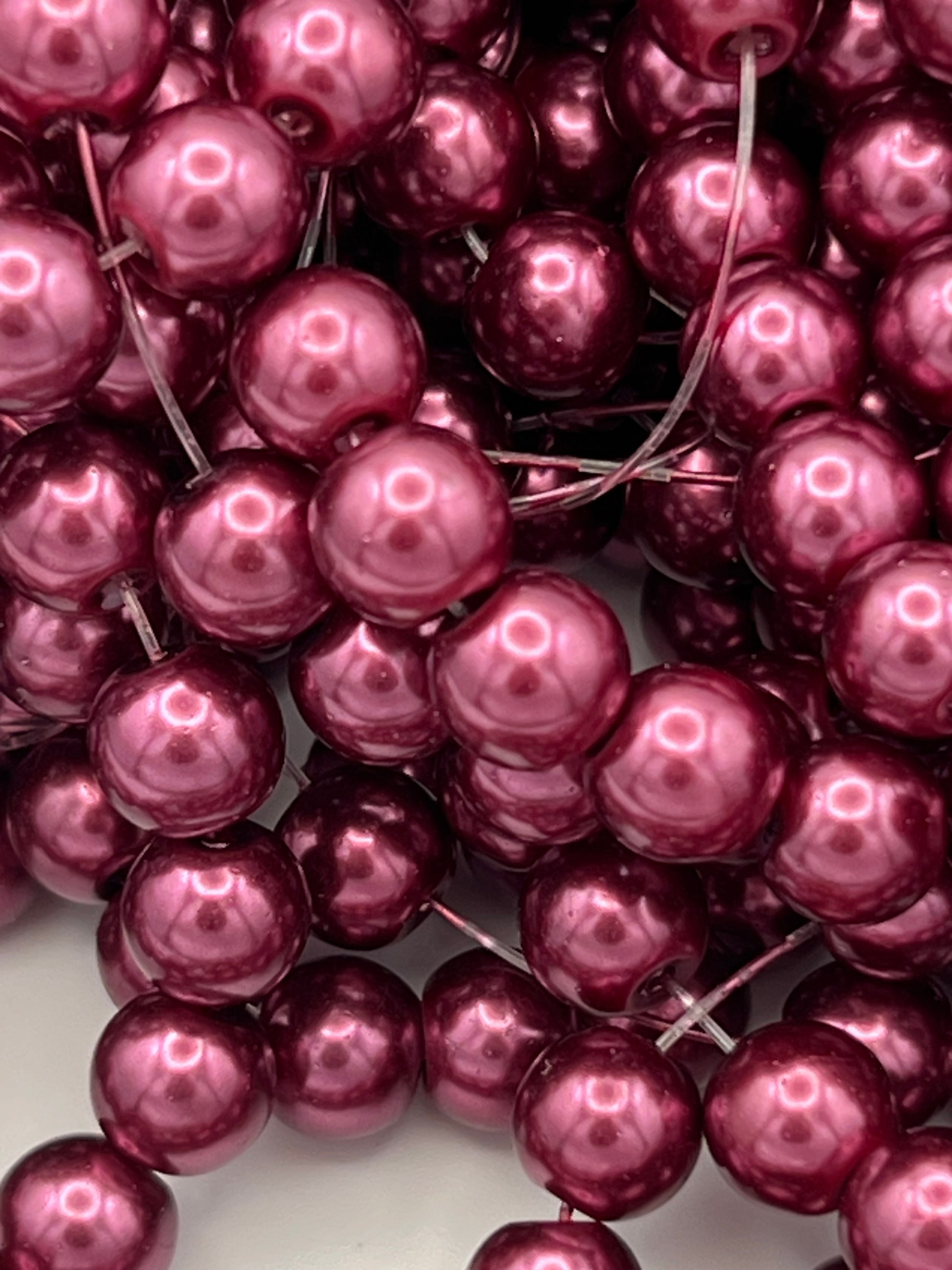 50 8mm Glass Pearl Beads Medium Red Violet