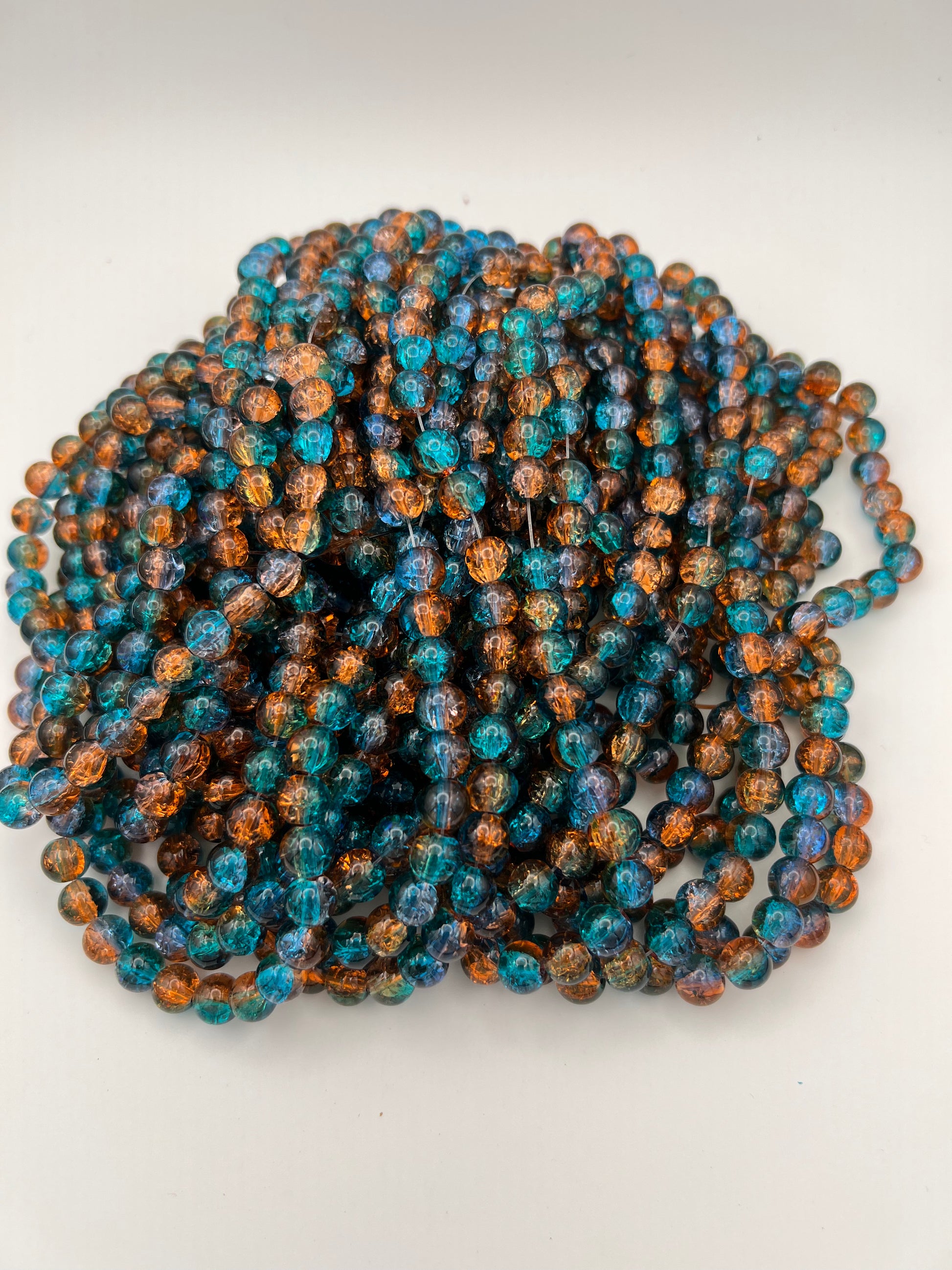 50 8mm Multi-Tone Crackle Glass Beads Blue