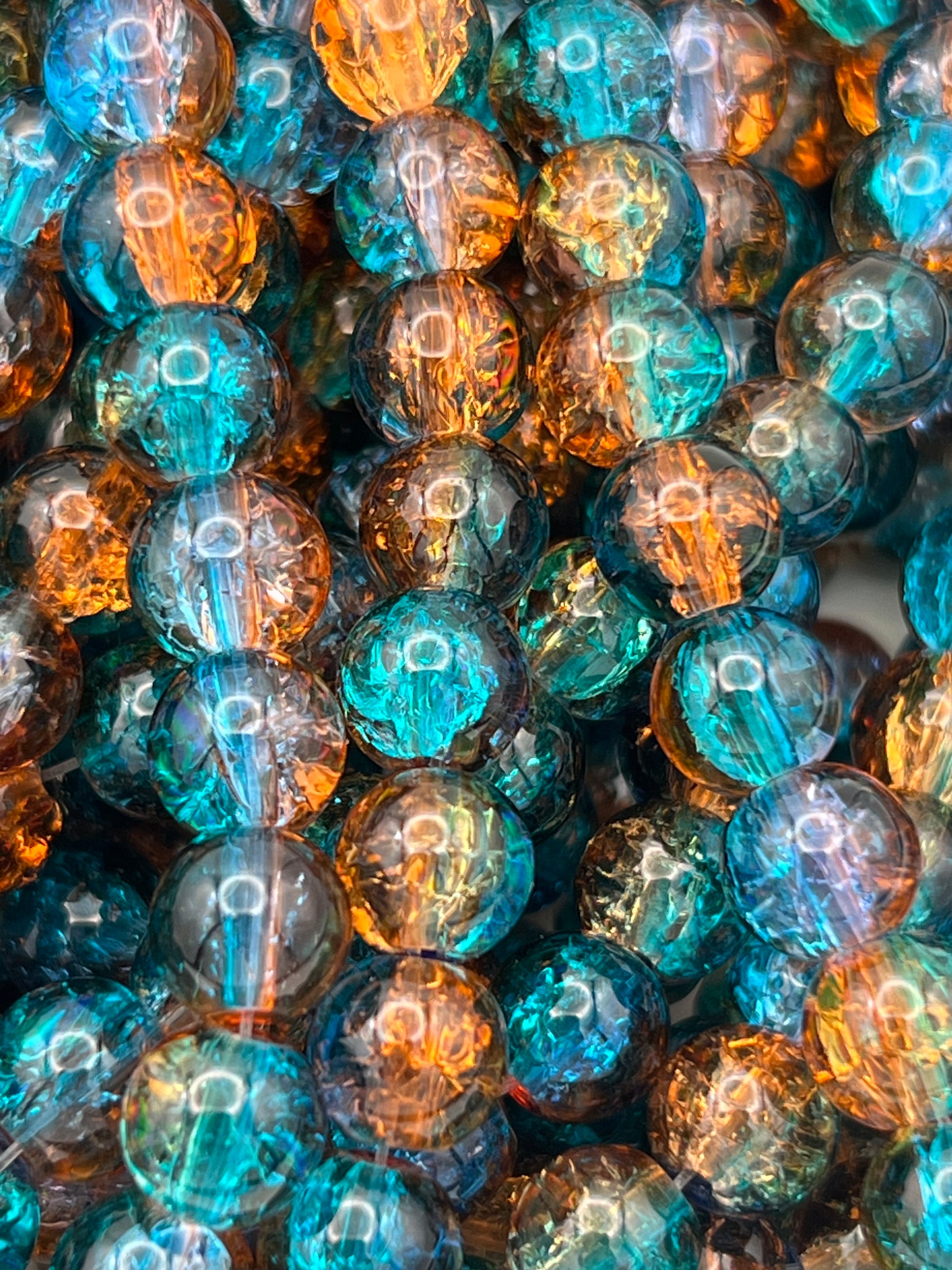 50 8mm Multi-Tone Crackle Glass Beads Blue