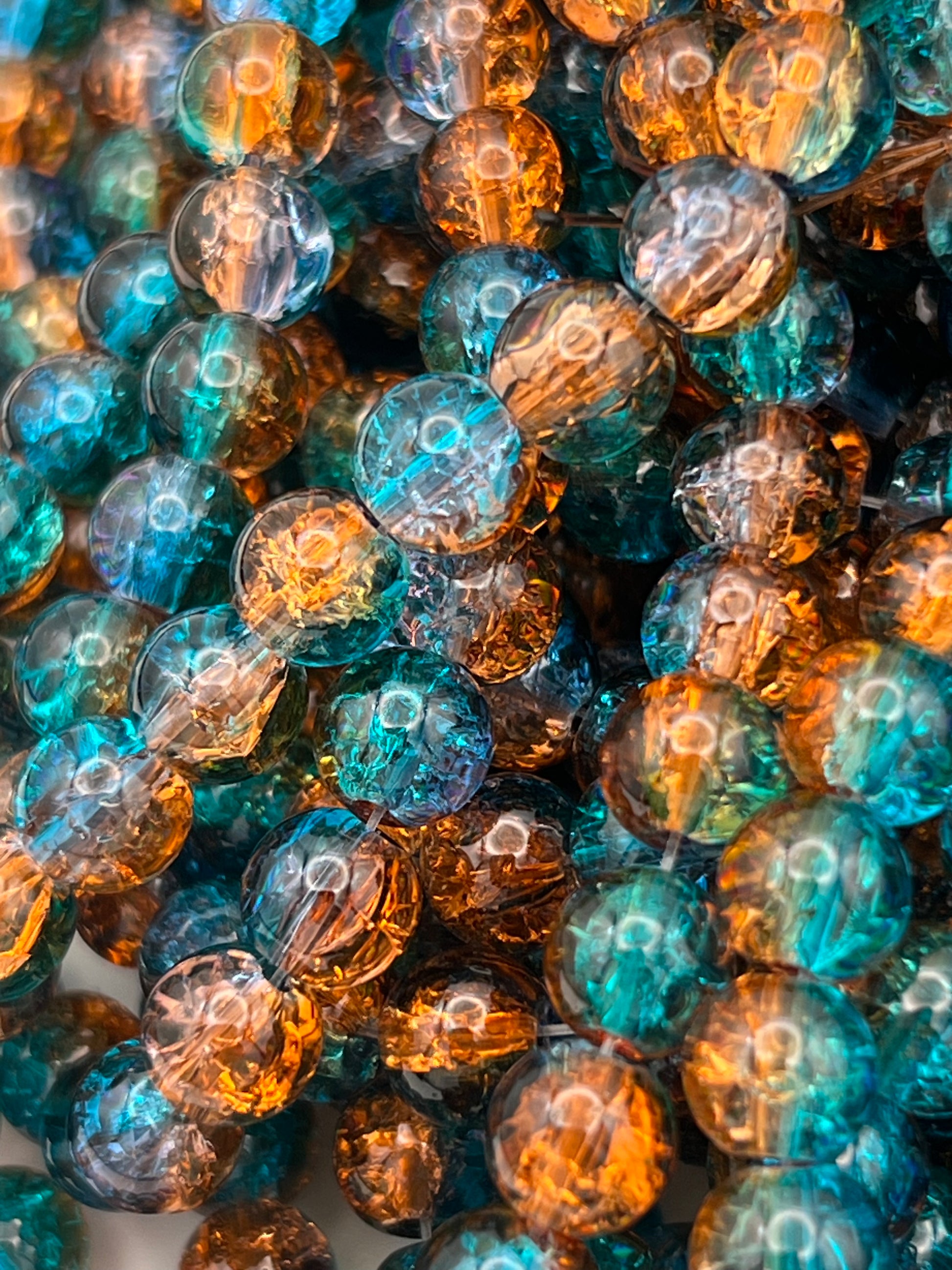 50 8mm Multi-Tone Crackle Glass Beads Blue