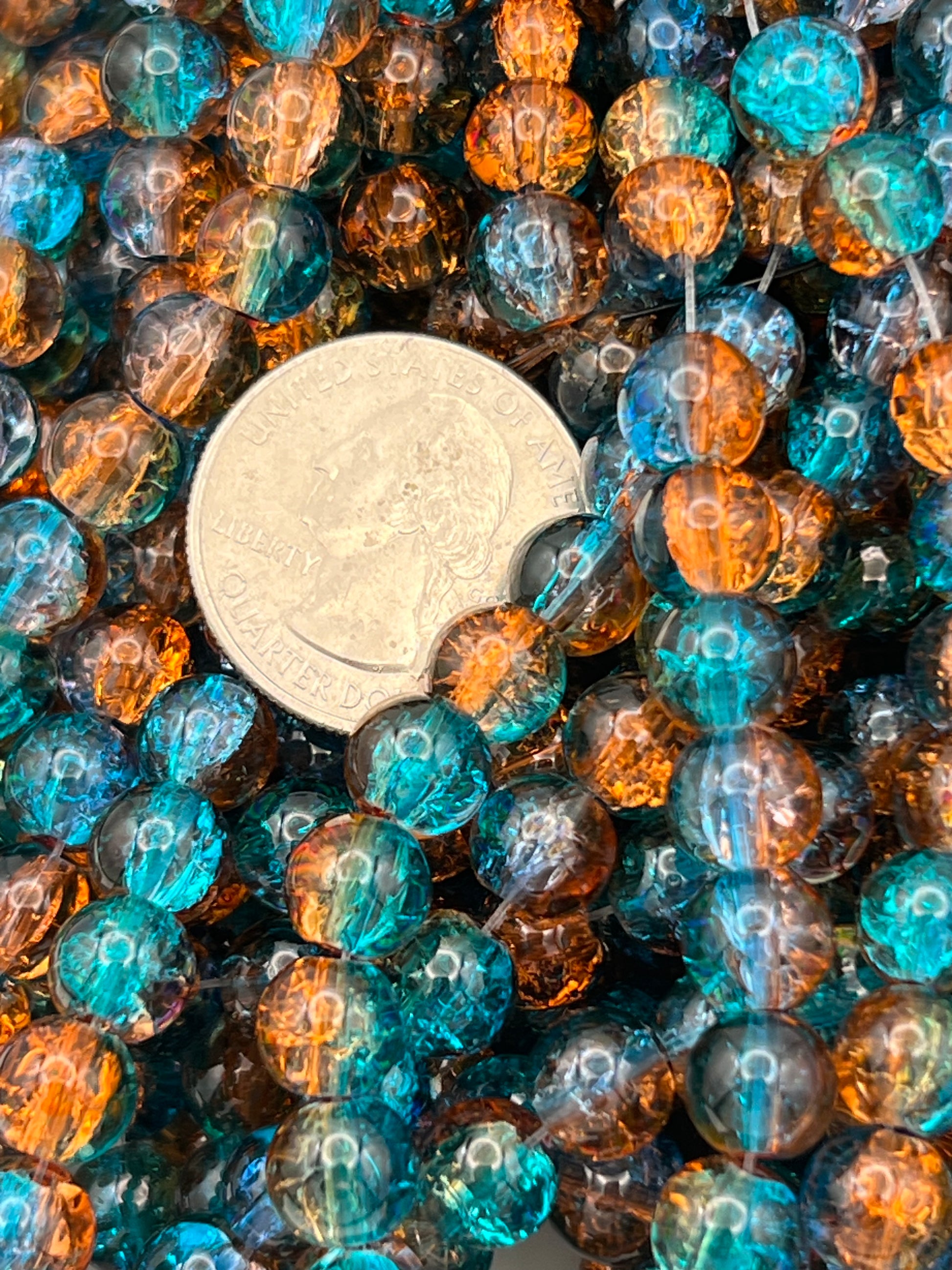 50 8mm Multi-Tone Crackle Glass Beads Blue