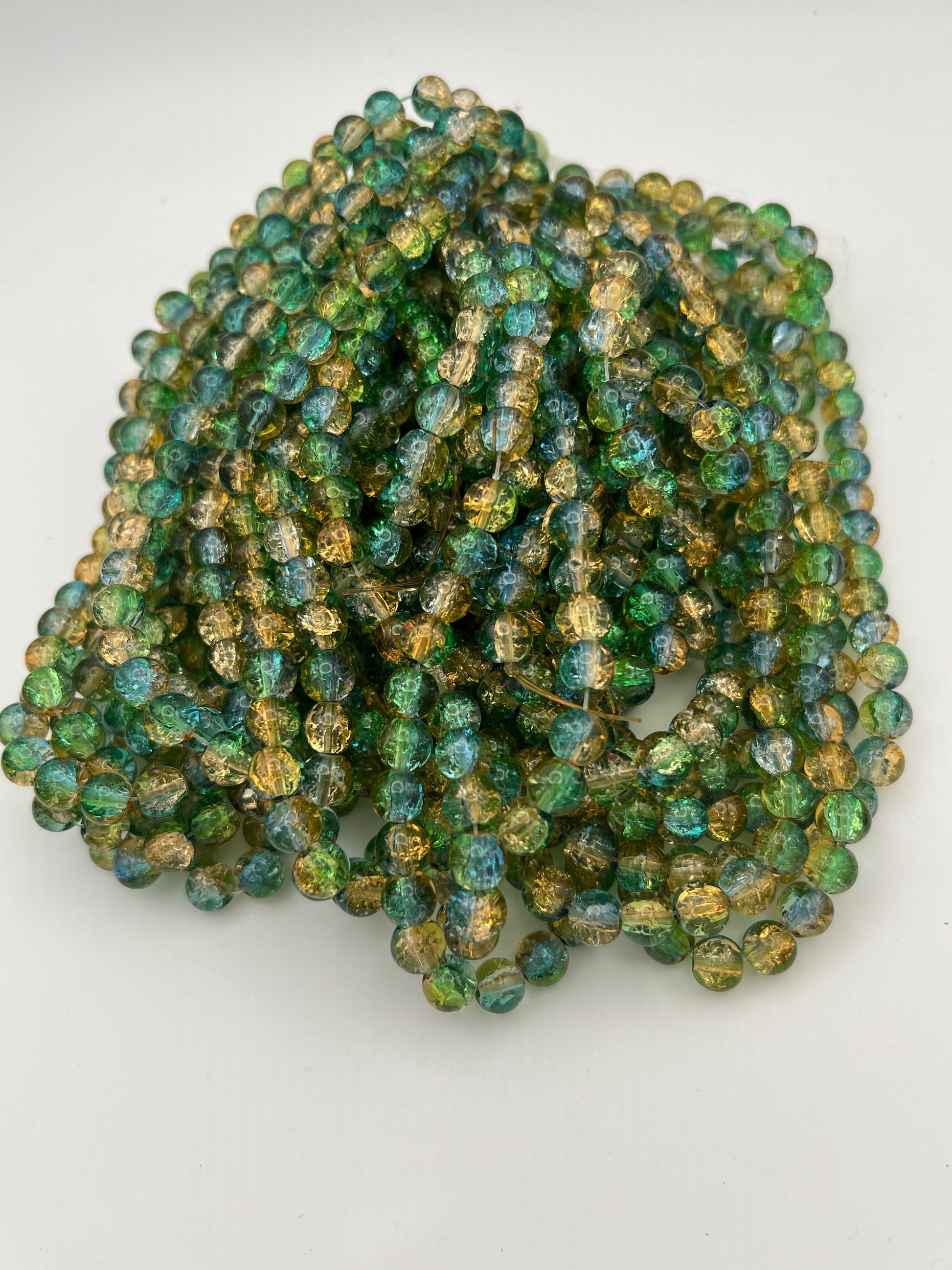 50 8mm Multi-Tone Crackle Glass Beads Green