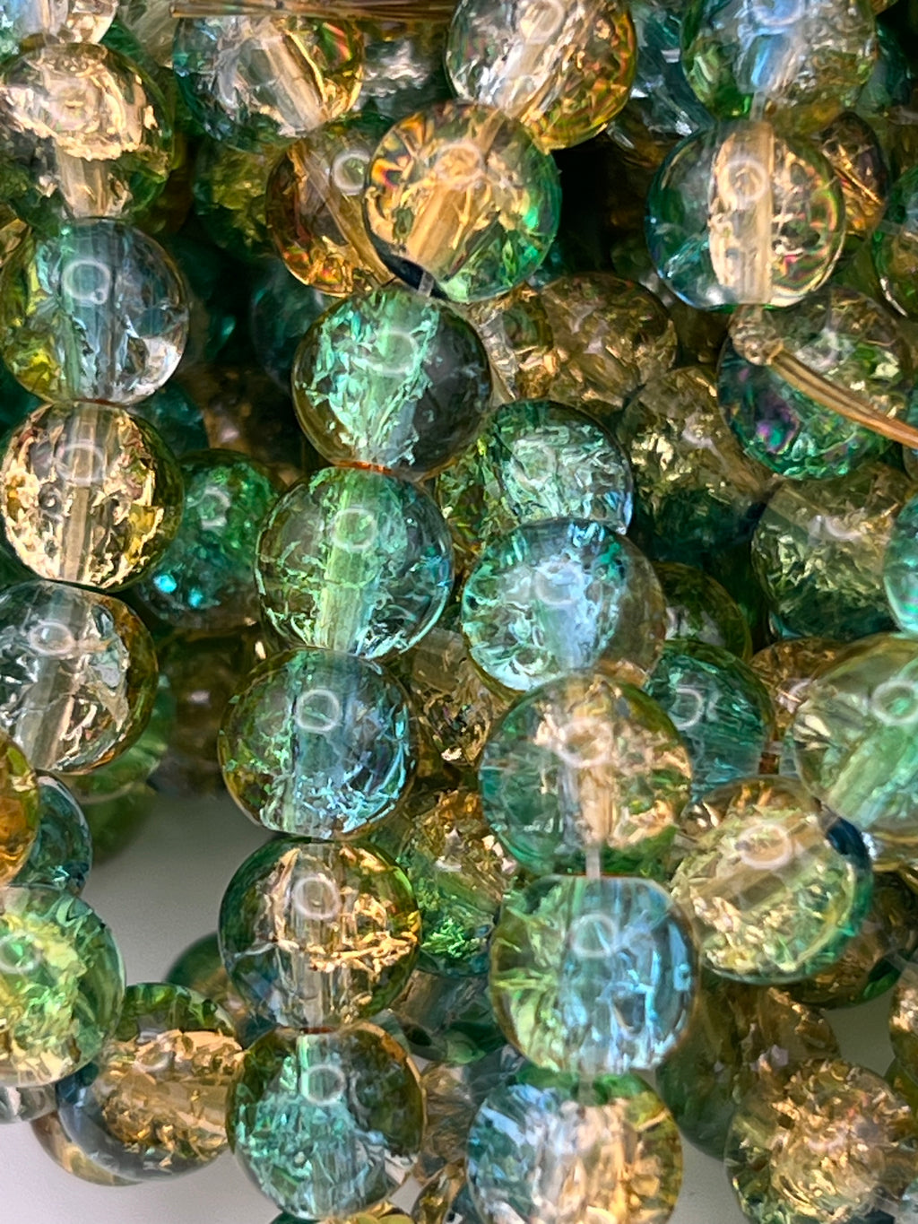 50 8mm Multi-Tone Crackle Glass Beads Green