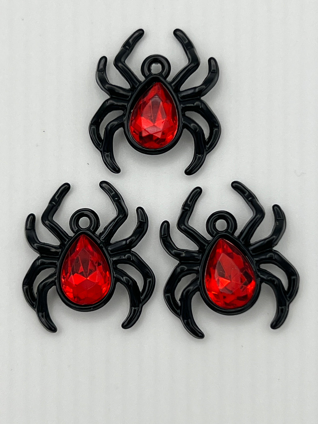 3 Halloween Rhinestone Spider Pendants Black w/Red Stone