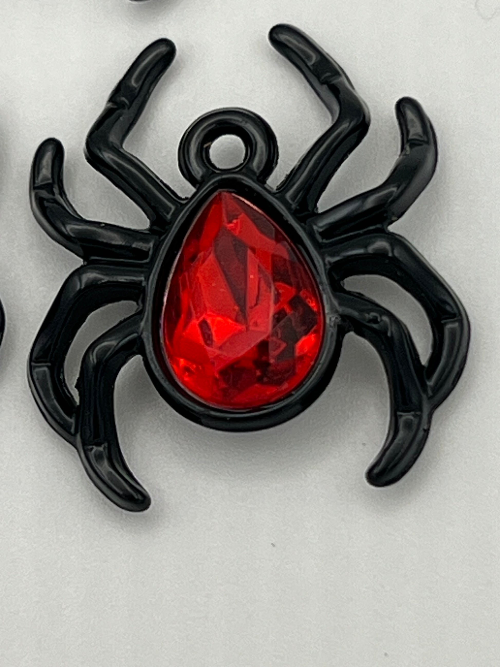 3 Halloween Rhinestone Spider Pendants Black w/Red Stone