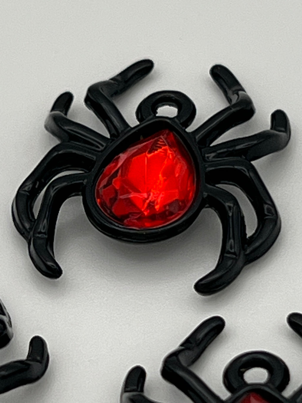 3 Halloween Rhinestone Spider Pendants Black w/Red Stone