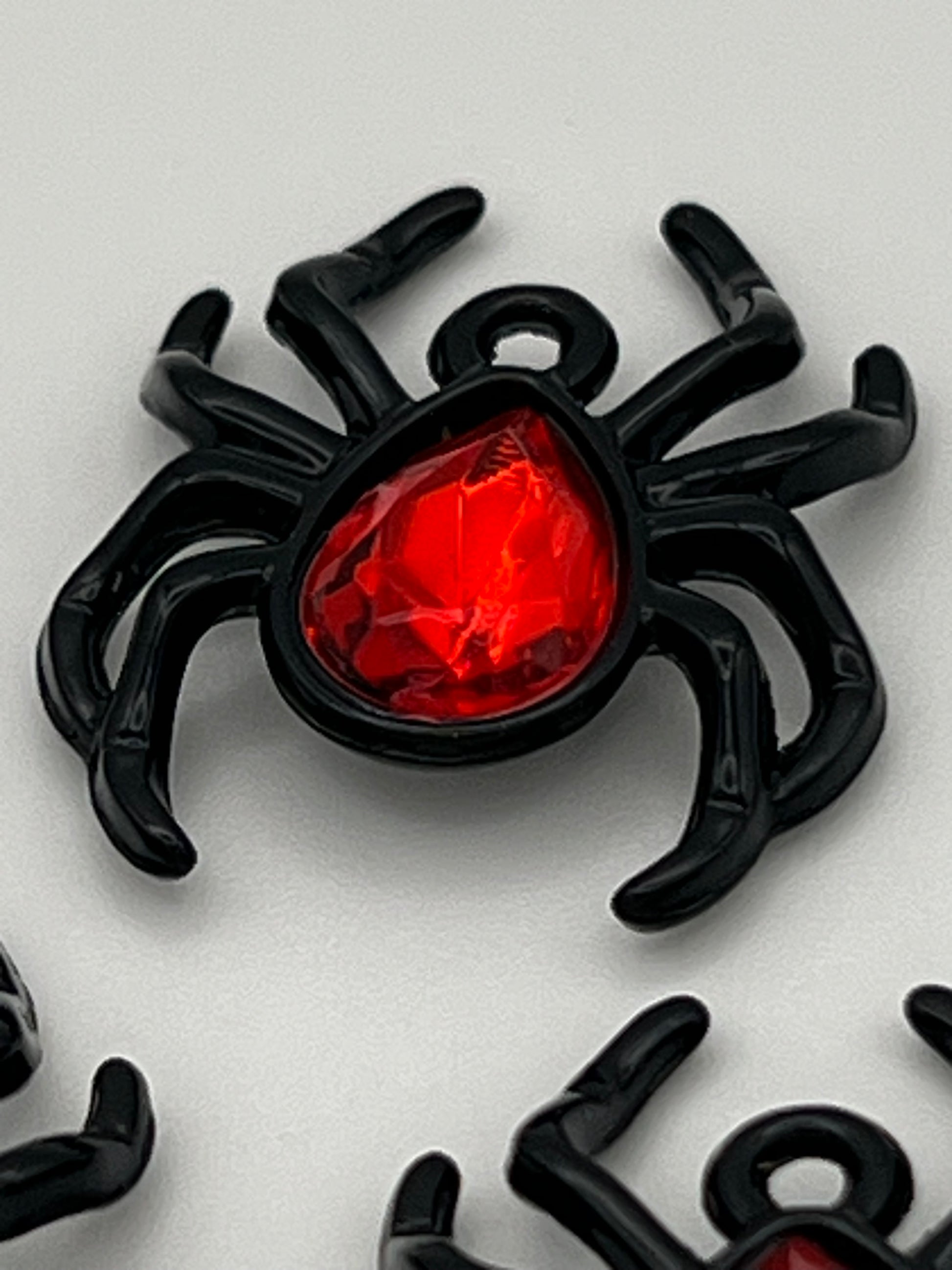 3 Halloween Rhinestone Spider Pendants Black w/Red Stone