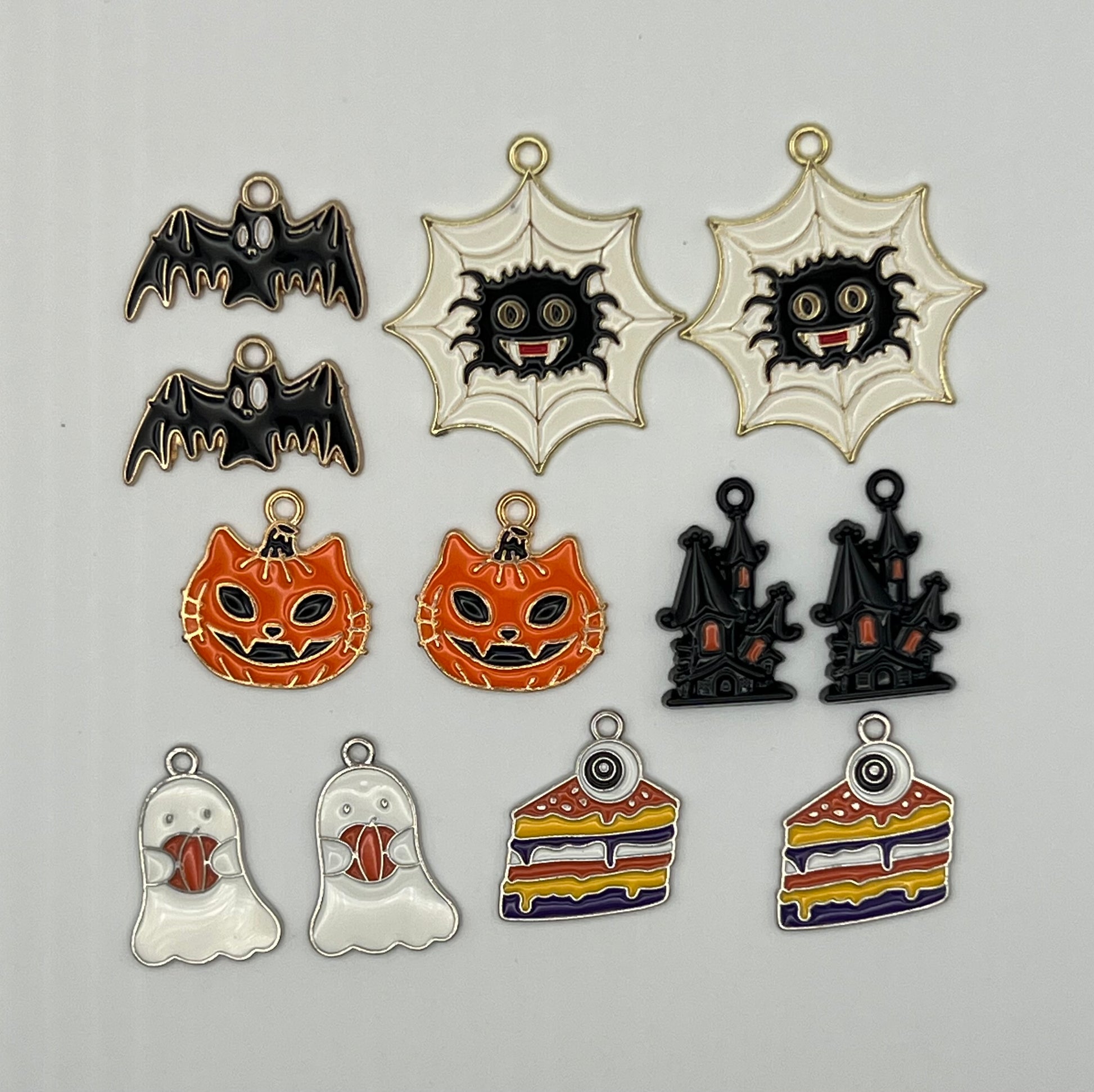 12 Enamel Halloween Pendants in Light Golden 6 Different Designs