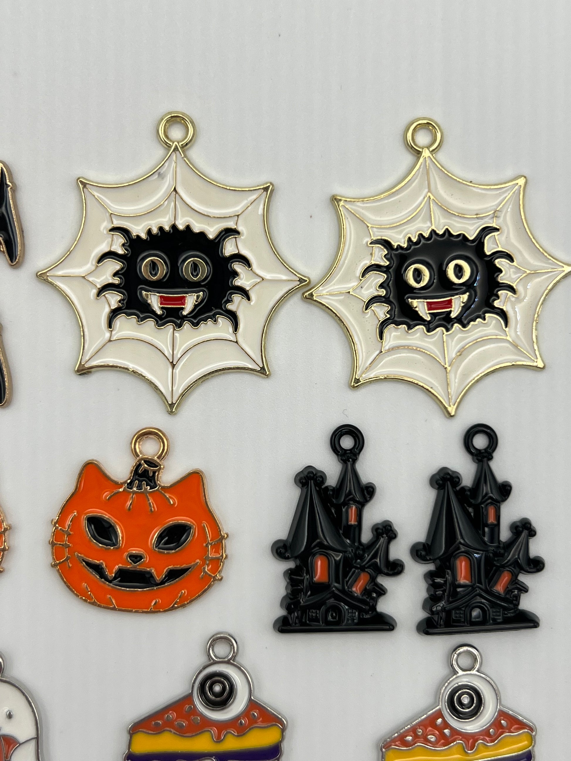 12 Enamel Halloween Pendants in Light Golden 6 Different Designs