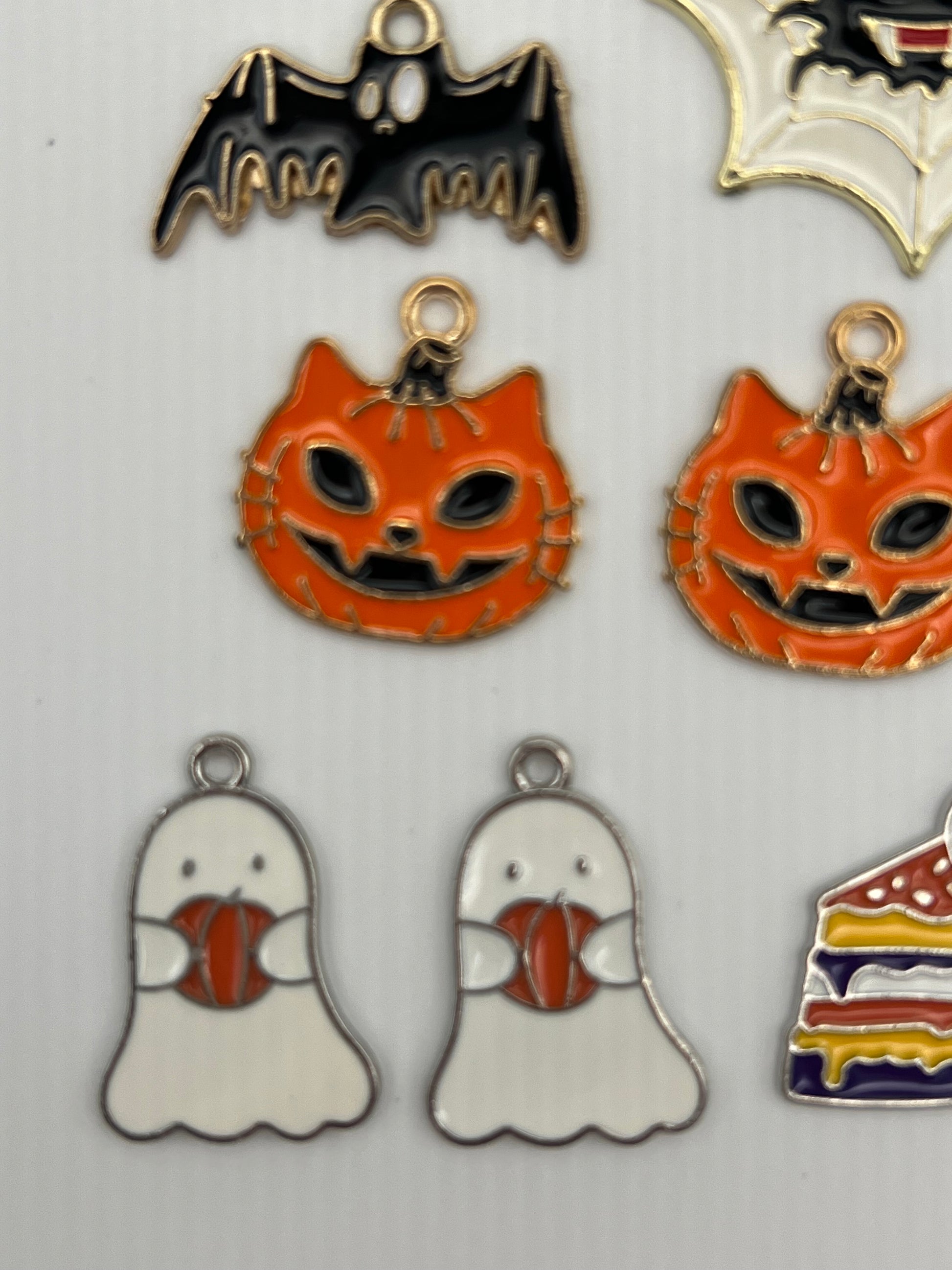 12 Enamel Halloween Pendants in Light Golden 6 Different Designs