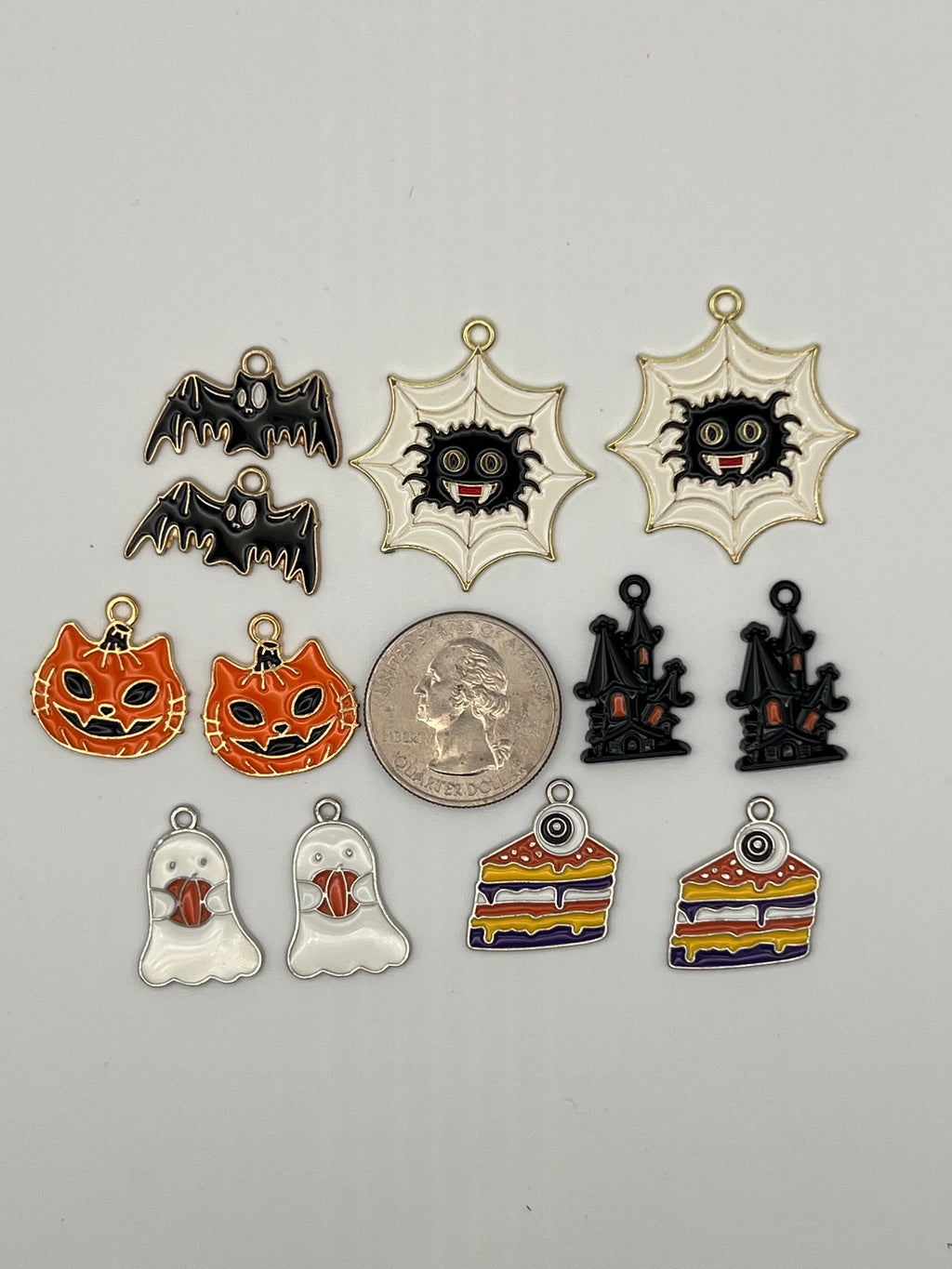 12 Enamel Halloween Pendants in Light Golden 6 Different Designs