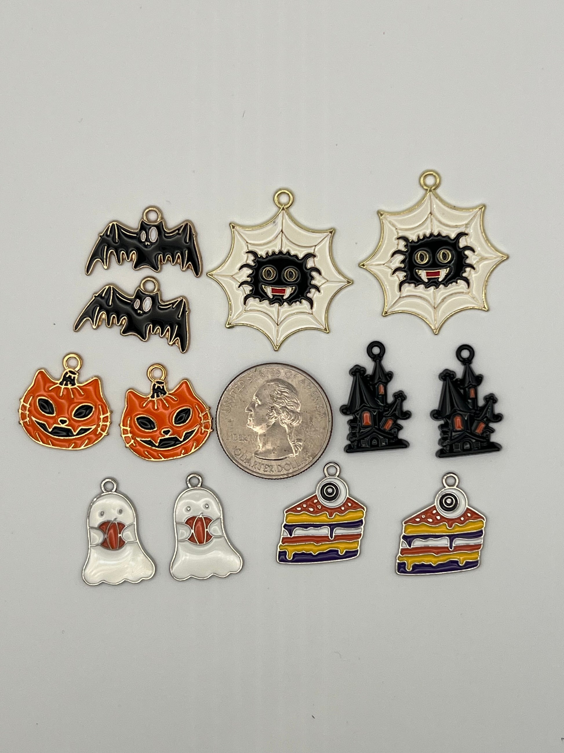 12 Enamel Halloween Pendants in Light Golden 6 Different Designs