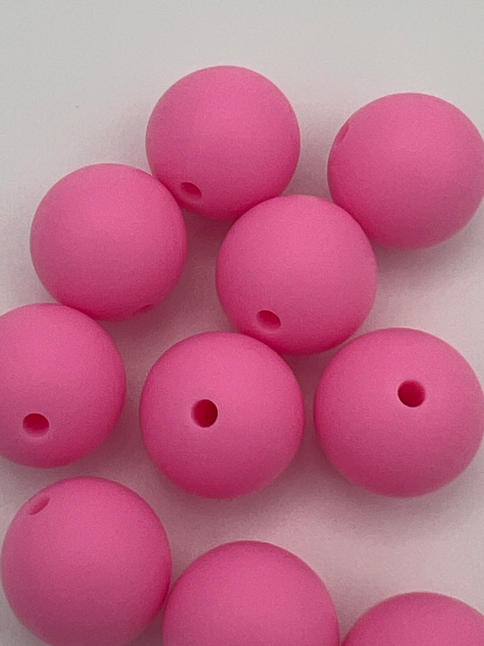 10 15mm Round Silicone Beads Bright Pink