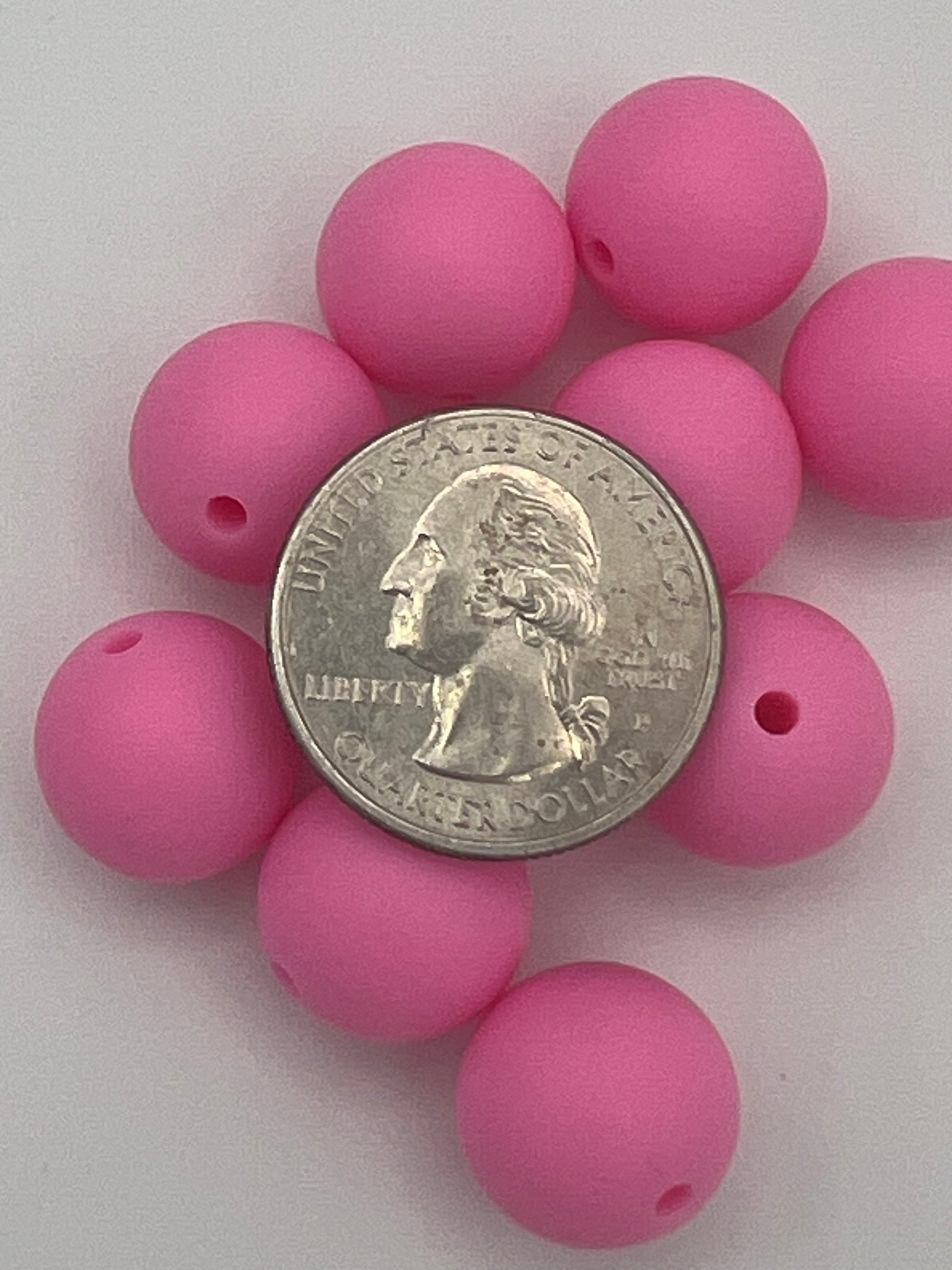 10 15mm Round Silicone Beads Bright Pink