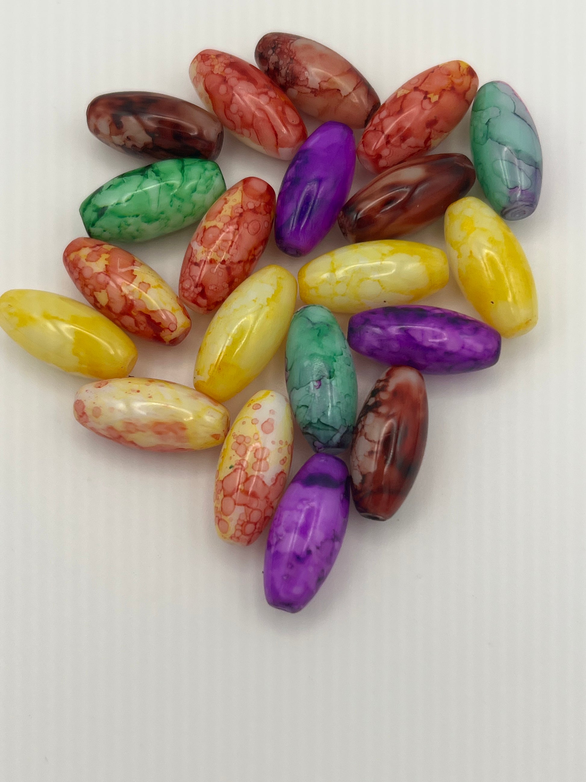 20 22X10mm Painted Glass Oval Beads Mixed Colors
