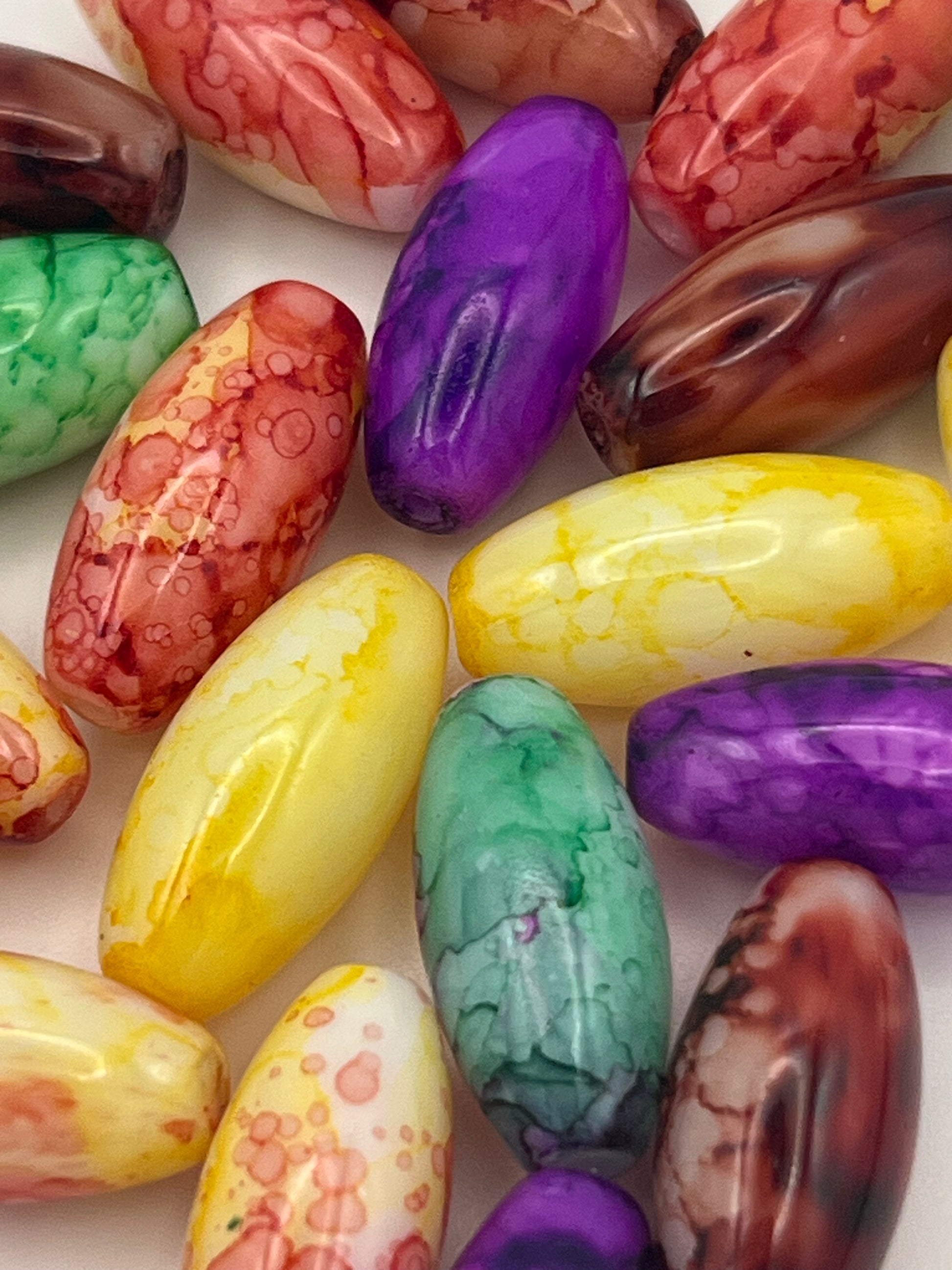 20 22X10mm Painted Glass Oval Beads Mixed Colors
