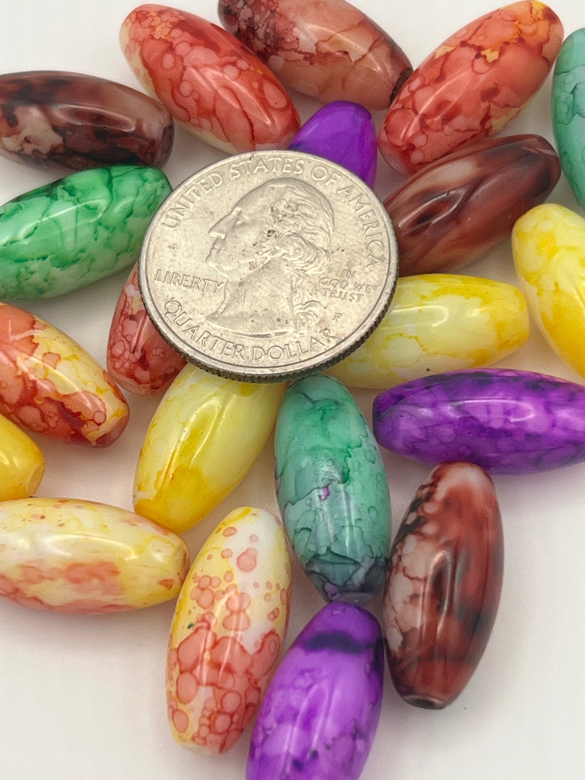 20 22X10mm Painted Glass Oval Beads Mixed Colors