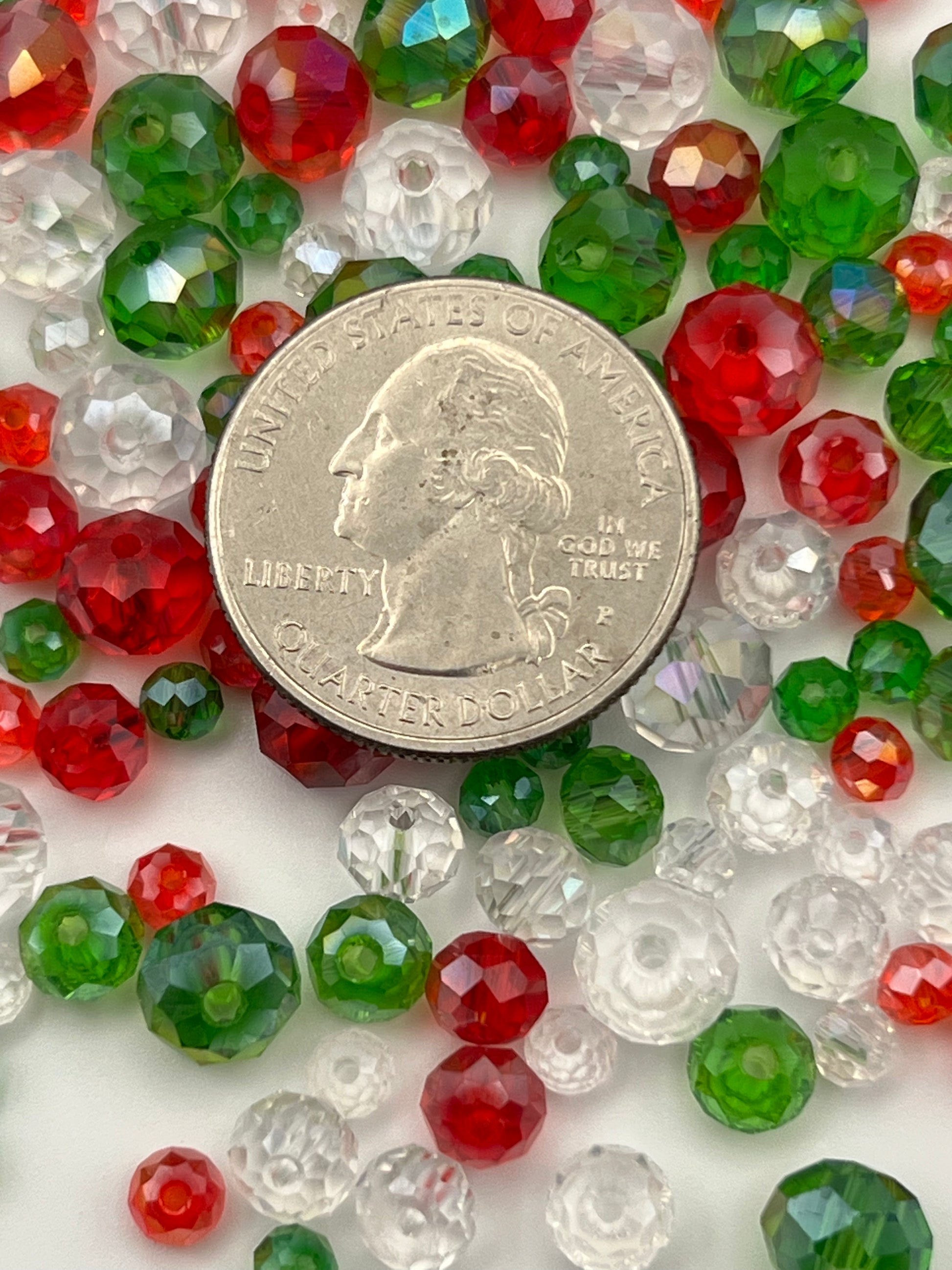 30g Christmas Faceted Rondelle Glass Beads-3 Different Colors & Sizes