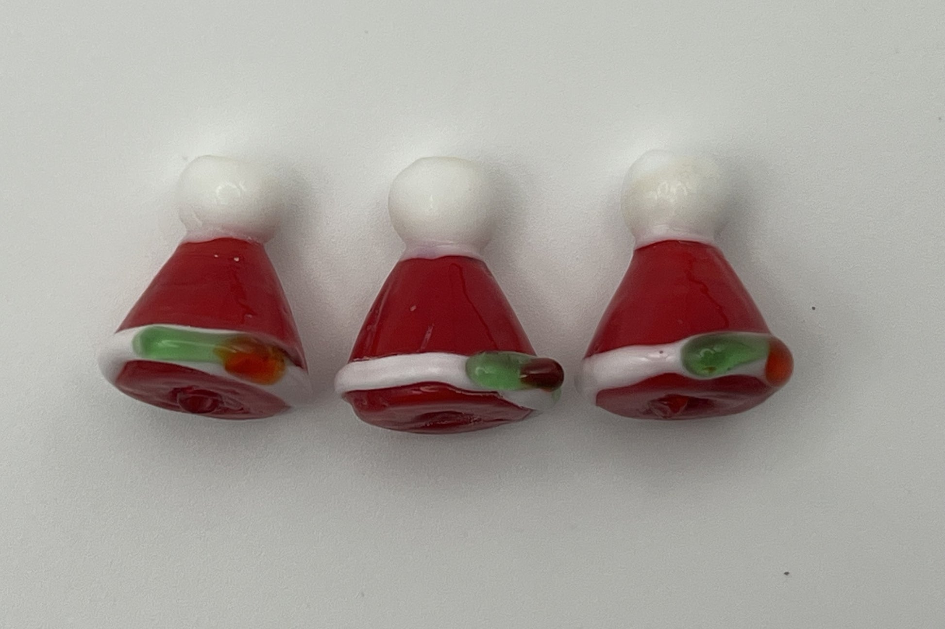 3 Christmas Glass Lampwork Santa Hat Beads