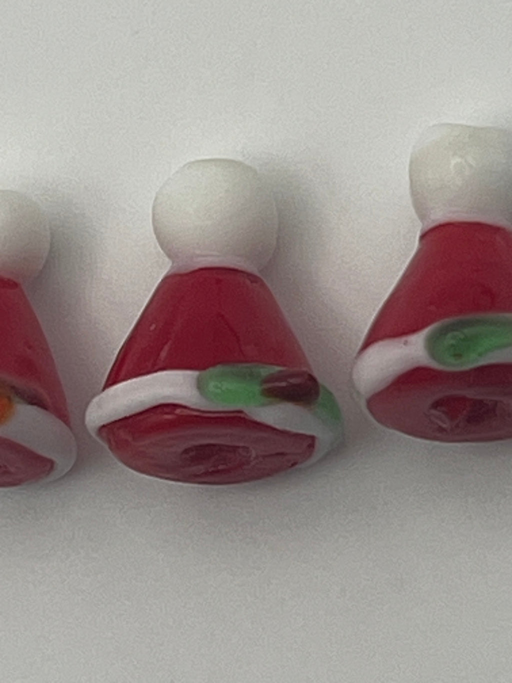 3 Christmas Glass Lampwork Santa Hat Beads