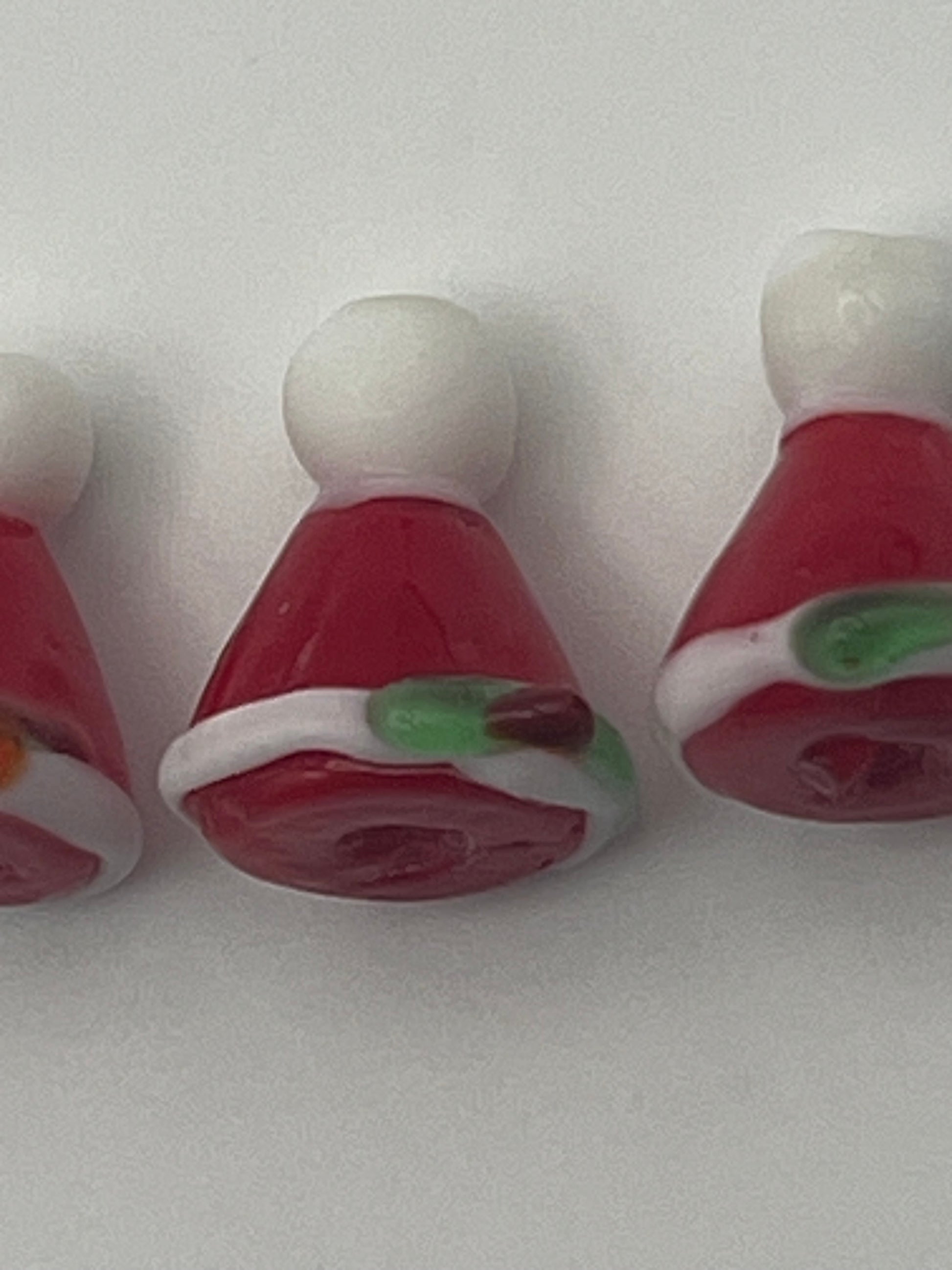 3 Christmas Glass Lampwork Santa Hat Beads