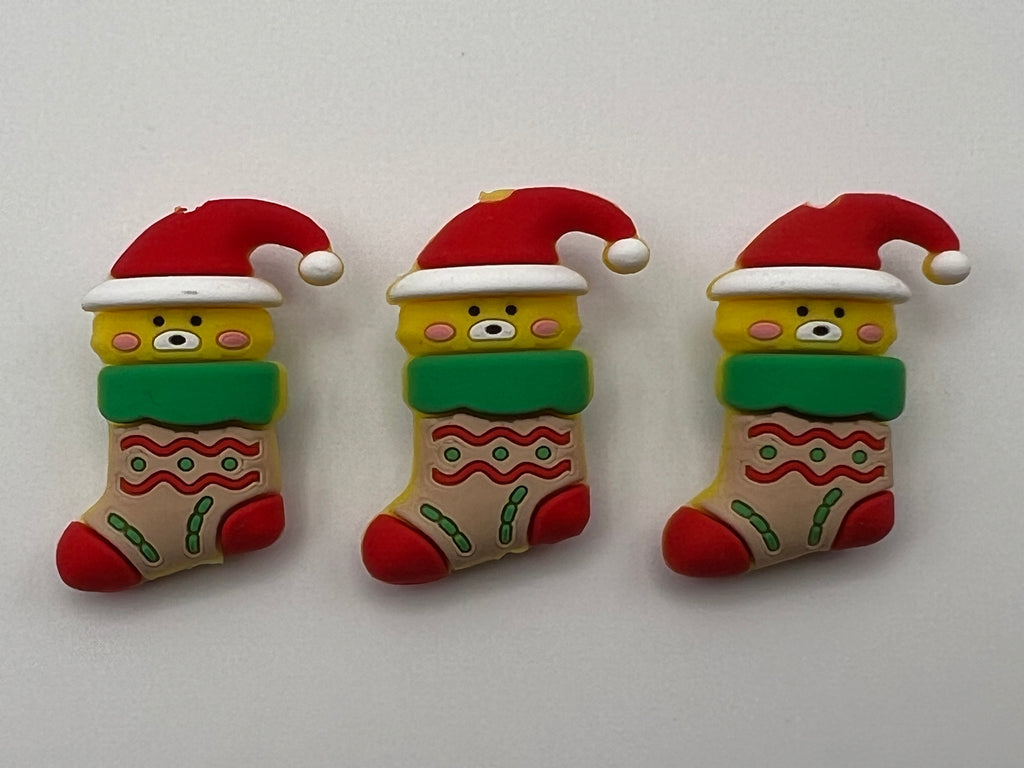 3 Christmas Silicone Focal Beads Stocking Bear