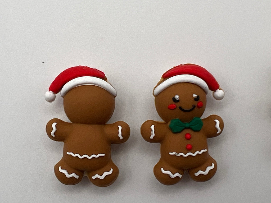 3 Christmas Silicone Focal Beads Gingerbread Man w/Green Bow