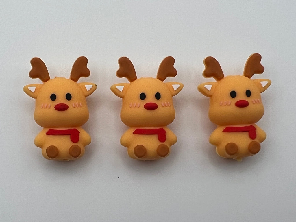 3 Christmas Silicone Focal Beads Reindeer
