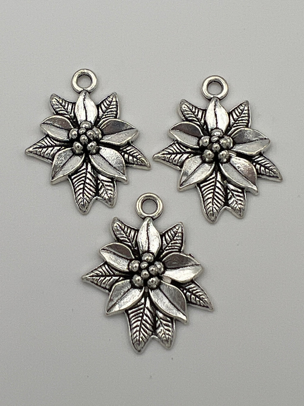3 Christmas Tibetan Style Pendants Poinsettia