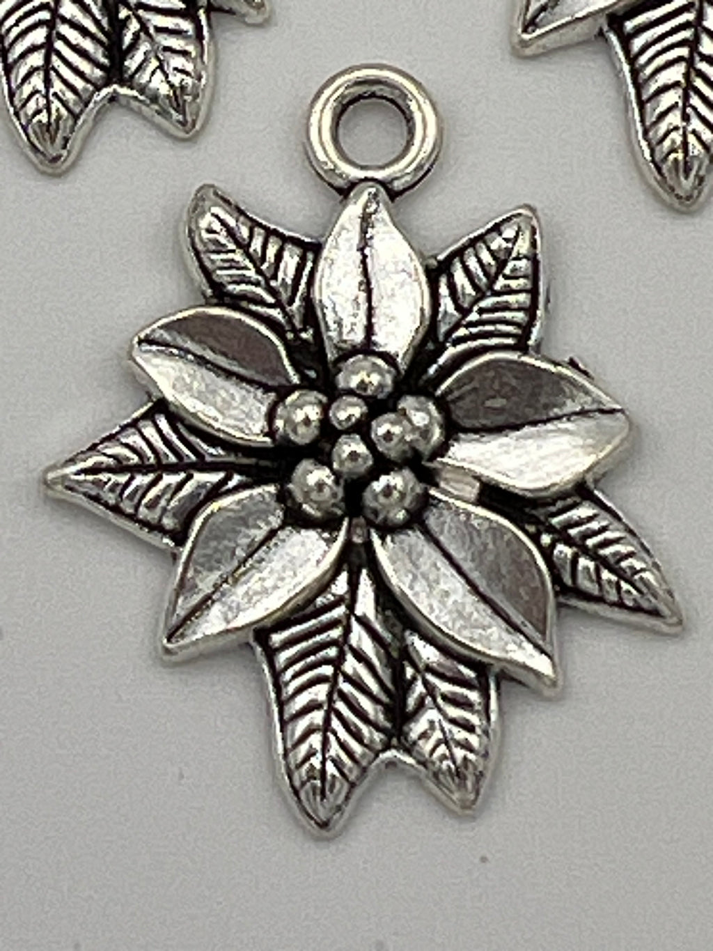 3 Christmas Tibetan Style Pendants Poinsettia