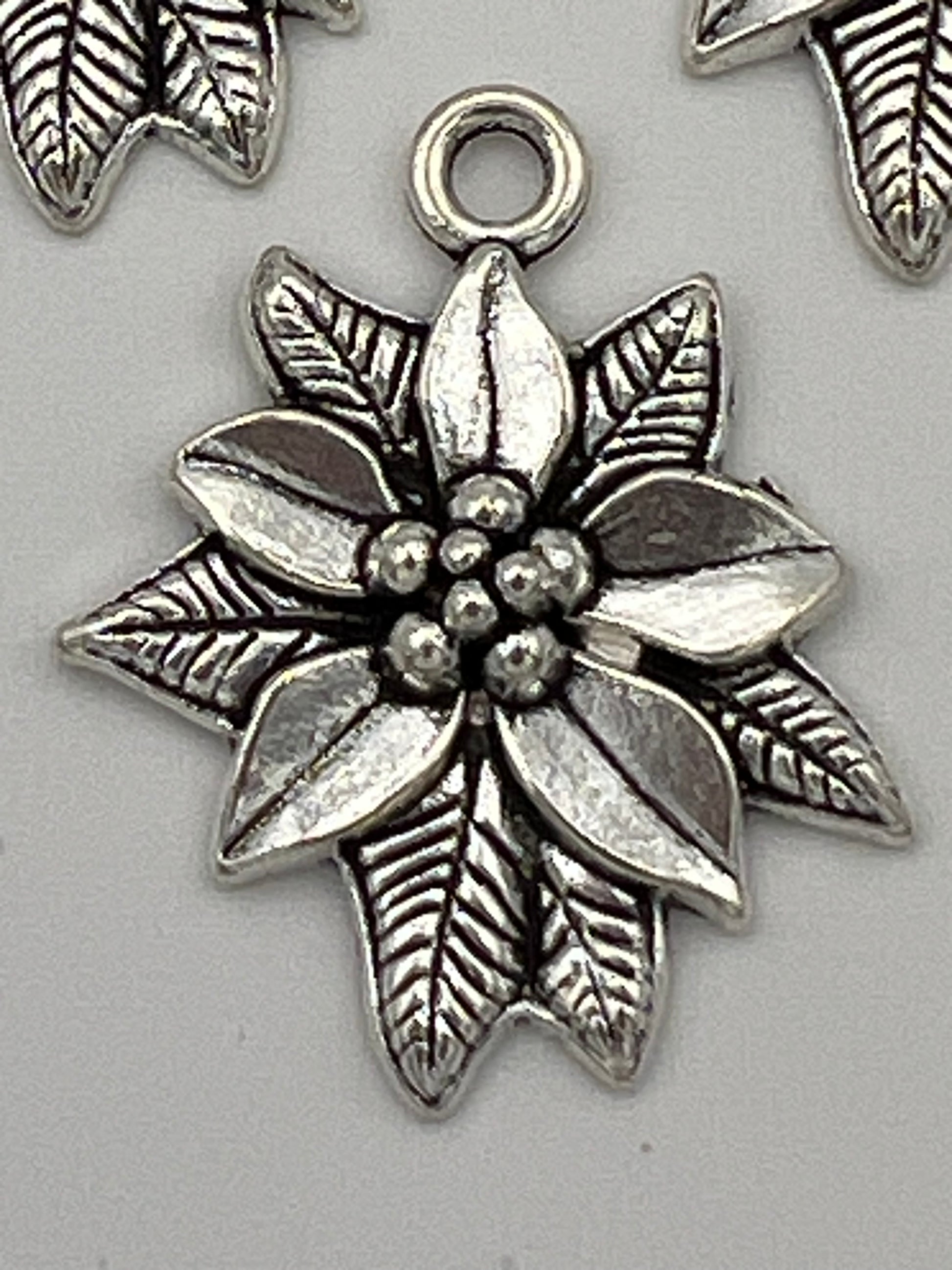 3 Christmas Tibetan Style Pendants Poinsettia