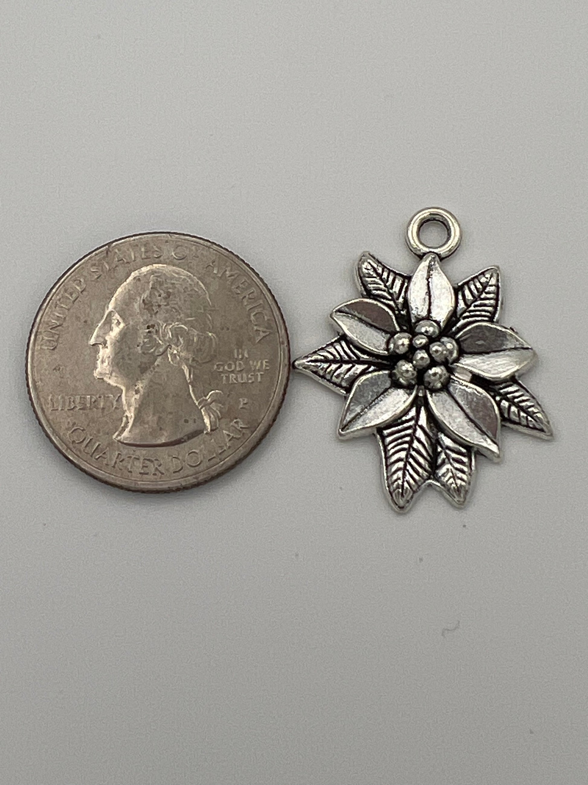 3 Christmas Tibetan Style Pendants Poinsettia