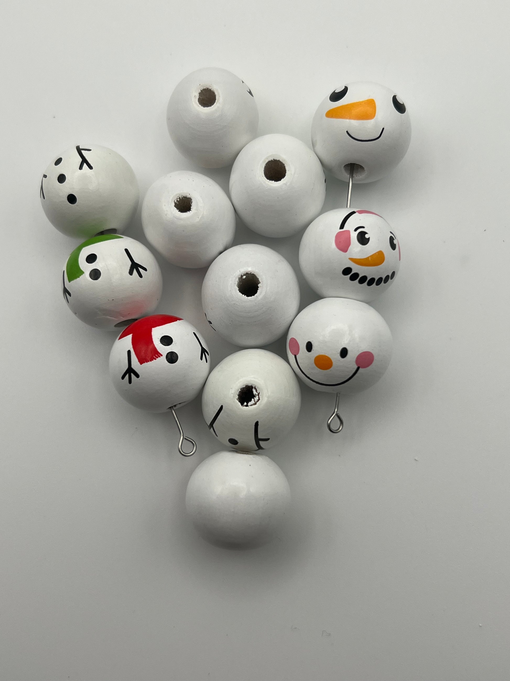 12 European Style Christmas Wood Beads Snowman 3 Different Patterns