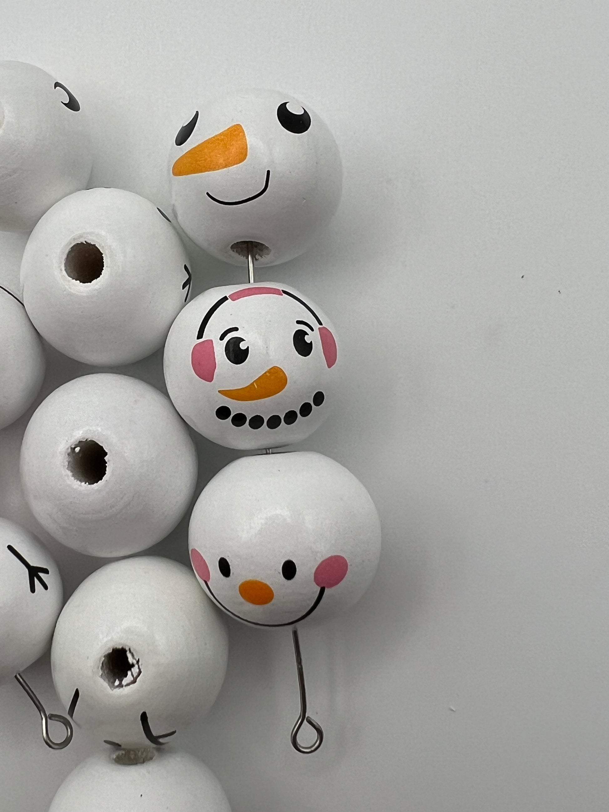 12 European Style Christmas Wood Beads Snowman 3 Different Patterns