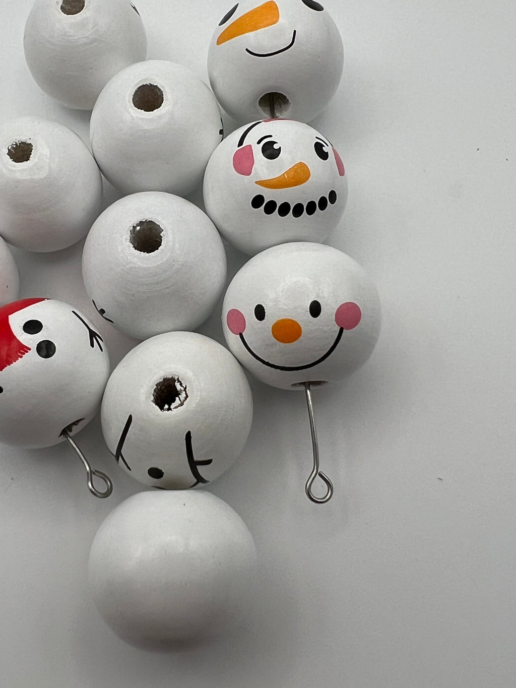 12 European Style Christmas Wood Beads Snowman 3 Different Patterns