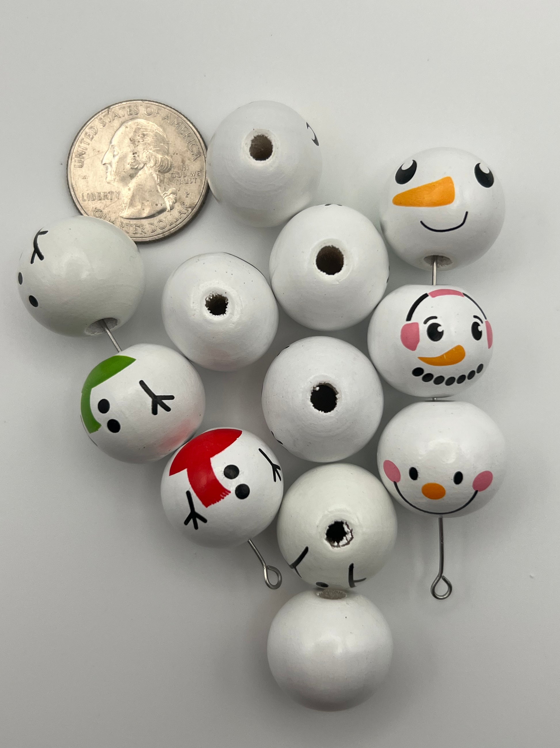 12 European Style Christmas Wood Beads Snowman 3 Different Patterns