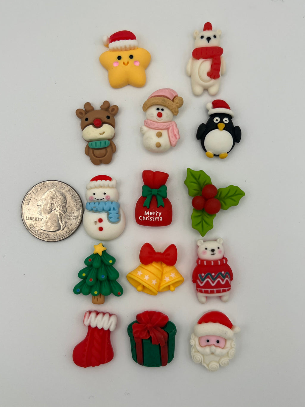 14 Christmas Resin Cabochons Mixed Designs